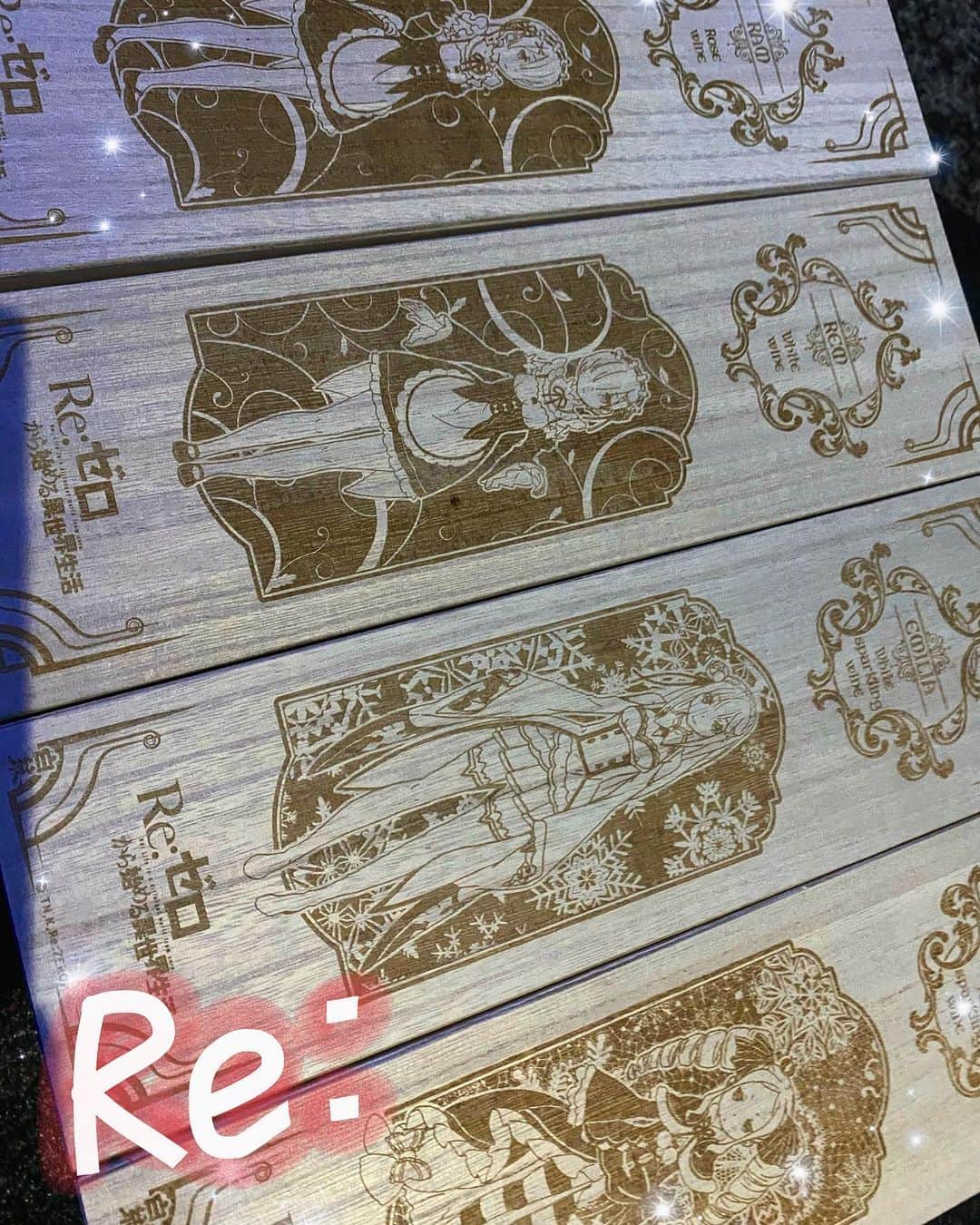 妃菜のインスタグラム：「・ 私の大好きな友達が 私が好きなの知っててくれたワイン達🥲💓 ・ もちろんレム推しだけど今回はベアトリス、、 ・ #リゼロ#ワイン#だいすき」