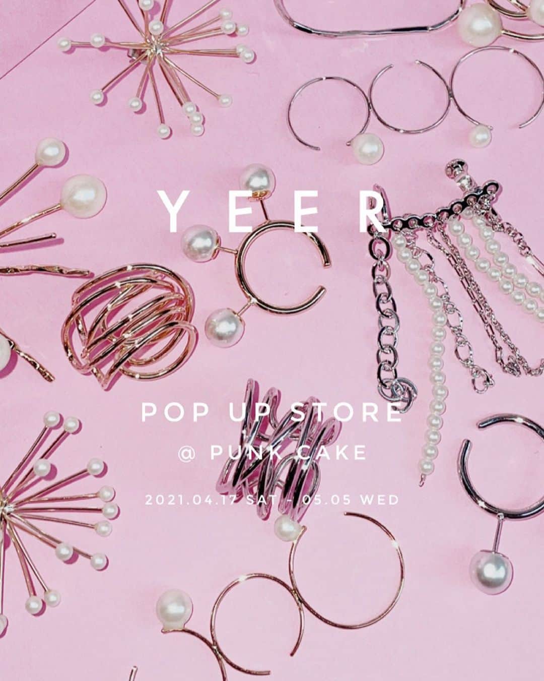 のインスタグラム：「YEER POP UP STORE❤︎ at PUNK CAKE 4/17(sat)~5/5(wed)   姉妹店 @funfunloulowfun でお取り扱いしているアクセサリーブランド @__yeer__ のPOP UP STOREを開催します。 ユニークで華やか、日常を彩ってくれるデザイン。made in japanで一つ一つ制作されていて、デザイナーさんの想いがぎゅっと詰まったYEERのアクセサリー。 ギフトにもオススメです！  実際に手に取っていただける機会なので、是非この機会にお気に入りのアクセサリーを見つけてもらえたら嬉しいです！ 皆様のご来店お待ちしております♡」