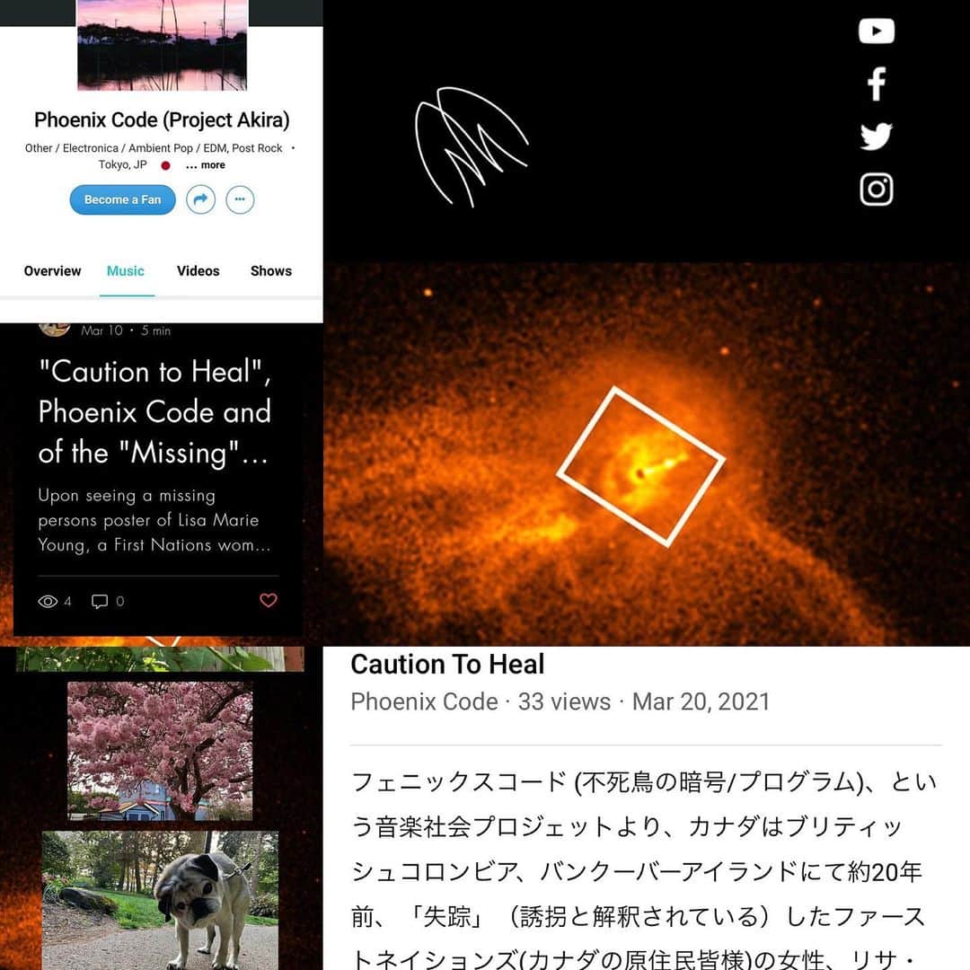 吉野紗香のインスタグラム：「🙏🌍 フェニックスコード、私たちの社会テーマなどに基づく音楽/アートプロジェクトが初のPVを発表しました🎊🙏  🌌🌱”Caution To Heal”(心訳としては「癒しを、警戒心持ちながらも」)を是非とも拝見/聴いて頂ければ幸いです👍  https://m.youtube.com/watch?v=1SANq5fqR0U  また、友達やより広いコミュニティの皆様にも曲/ビデオのテーマである、ファースト・ネイションズ(カナダのネイティブ・原住民の皆様)の女性の多くが対多数の人口に比べ比較し「失踪」をする事態を共に探究頂ければ一層幸いです🙏  20年近く「失踪」をしている「リサ・マリー・ヤング」さんのポスターを観て、感動をし結果、作品を心と共に作らせて頂きました。曲&PVからの収益はすべてLil Red Dress Project (ファースト・ネイションズ失踪者の女性達のビルボードなどをスポンサーしている団体)に寄付致します。  🌍ウェブサイトはまだ誕生したばかりで、これからもっと音楽やいろいろなコンテンツを増やして行けたらと思っています🌱🎊  また下記にはリバーブネイションのページへのリンクもあり、私たちの楽曲のいくつかアップされております、是非近いところでダウンロード出来る様に致します🌱🙏  たくさんの愛をみんなに、そしてこれから色々な内容をシェアするのを楽しみにしております‼️  https://jfotos99.wixsite.com/phoenixcode  https://www.reverbnation.com/phoenixcodejohnakira/songs  Dear Friends, “Phoenix Code”, our social awareness music art project, just uploaded our first music video! 🎊🙏🌌🌱   Please kindly give “Caution To Heal” a view / listen!👍  https://m.youtube.com/watch?v=1SANq5fqR0U  We also hope our friends / larger community explore the song / video’s theme, inspired by the proportionally significant number of “Missing” women of the First Nations people (the Native, aboriginal people of Canada), and upon seeing a poster of Lisa Marie Young, a woman “missing” for almost 20 years, inspiring us to create this song / video with our “heart”...  Any proceeds from “Caution To Heal” will go towards the Lil Red Dress Project, a cause that sponsors billboards of Missing First Nations women.   Our website is a humble beginning, but please visit, will hope to add more songs & content soon🌱🎊   Below is a link to our reverbnation page, where there are some of our songs / demos uploaded! hope to be able to have them available for download soon as well🌱🙏  So much love and looking forward to sharing with you all much more soon!!  https://jfotos99.wixsite.com/phoenixcode   https://www.reverbnation.com/phoenixcodejohnakira/songs  #カナダ　#ファーストネーション #失踪　#フェニックスコード　#探求　#コミュニティ　#共感　#伝え広め　#初めて　#pv #発表　#音楽　#ミュージック　#ミュージックビデオ #canada #first nation #musicvideo #caution #heal #cautiontoheal」