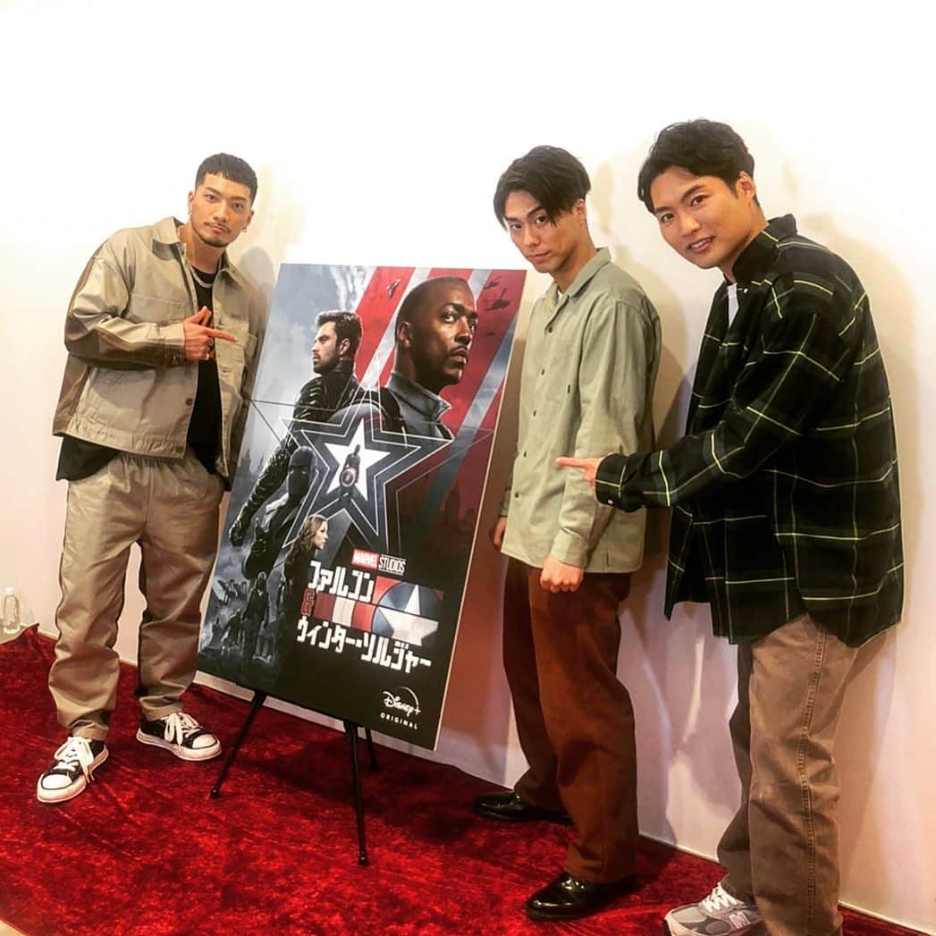 野替愁平のインスタグラム：「ディズニープラスで配信中の「ファルコン&ウィンターソルジャー」を語り倒してきました‼️ 来週最終話🔥マジで面白い👍  LDH同期の 将康と勇人 と😄✌️  #劇団EXILE #ディズニープラス  #ファルコンアンドウィンターソルジャー」