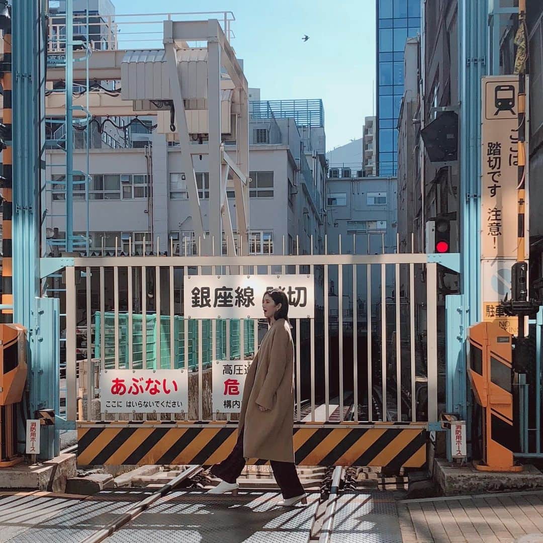 市川紗椰のインスタグラム：「日本で唯一の地下鉄の踏切で一人アビーロード。﻿」