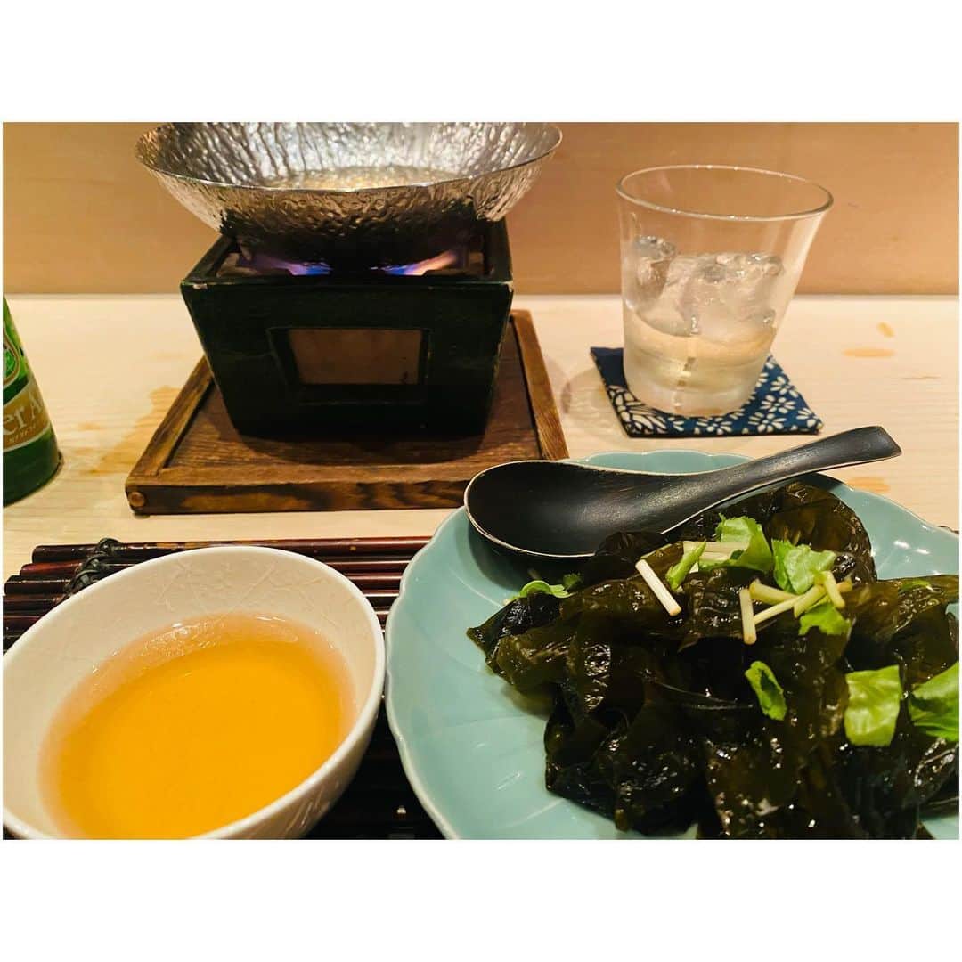 のインスタグラム：「ワカメしゃぶしゃぶってのを 初めてしたよ🧚🏻‍♀️ おしゃんすぎるやろw」