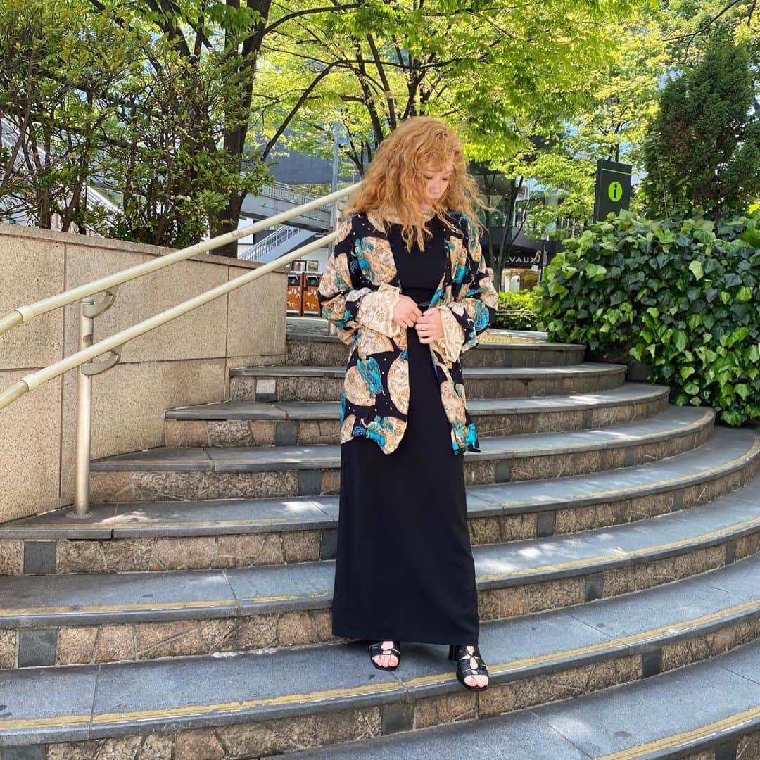 PUNK CAKEのインスタグラム：「•zodiac signs pattern cardigan【SOLD】 •mesh waist black cami dress」