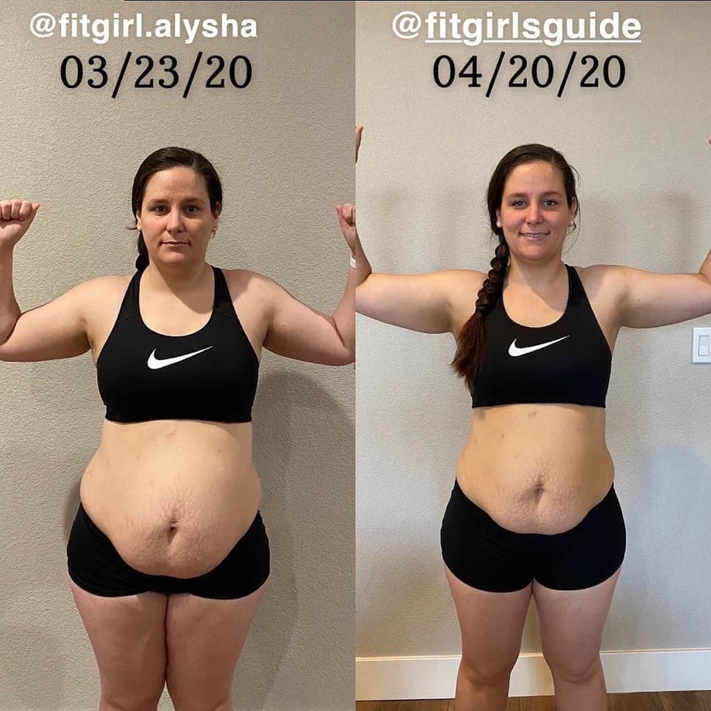 1.9m Fitness Inspirationのインスタグラム：「CHEER ON, ALYSHA!! 💕💪 “You guys!! 😭 I’m so glad I took progress pictures! As someone who’s started challenges in the past and always fell off and quit before it was over I’m so proud of myself for sticking this one through! I’ve always had the ‘all or nothing’ attitude with being healthy and would beat myself up when I’d have a slip up and only see that ‘I failed.’ I’ve always been my own worst critic and this ‘cultivate compassion’ challenge really spoke to me. Not only do we need to show compassion out in the world, but we need to cultivate compassion for ourselves. I’ve always struggled with this and after having my first baby 14 months ago it got worse. I didn’t have an easy pregnancy, delivery, or recovery. I was so worried about not being a good mom, but still managed to forget to care for myself because I was so focused on my son and husband. I ended up struggling with depression and just was in a terrible place; physically, mentally, and emotionally. I had zero self respect and love left for myself. I don’t know what clicked with me, but one day I just woke up and decided enough was enough. I was so happy to see that this Fit Girl’s Guide challenge was less than a week away from starting so I decided to give it a go again. I can’t say I’ve been perfect this challenge, but I didn’t quit, I finished strong! I’m so proud of myself for that and can see me finding myself again!!” by @fitgirl.alysha #transformationjourney #mystruggleismystrength #28dayjumpstart」