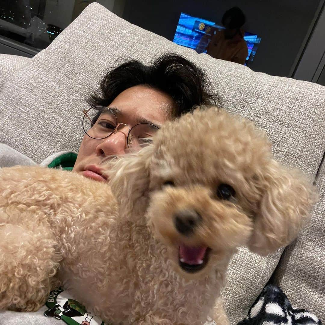 ハ・ソクジンさんのインスタグラム写真 - (ハ・ソクジンInstagram)「붙임성 좋은 친구들과 함께. 🐕」4月18日 20時44分 - haseokjin