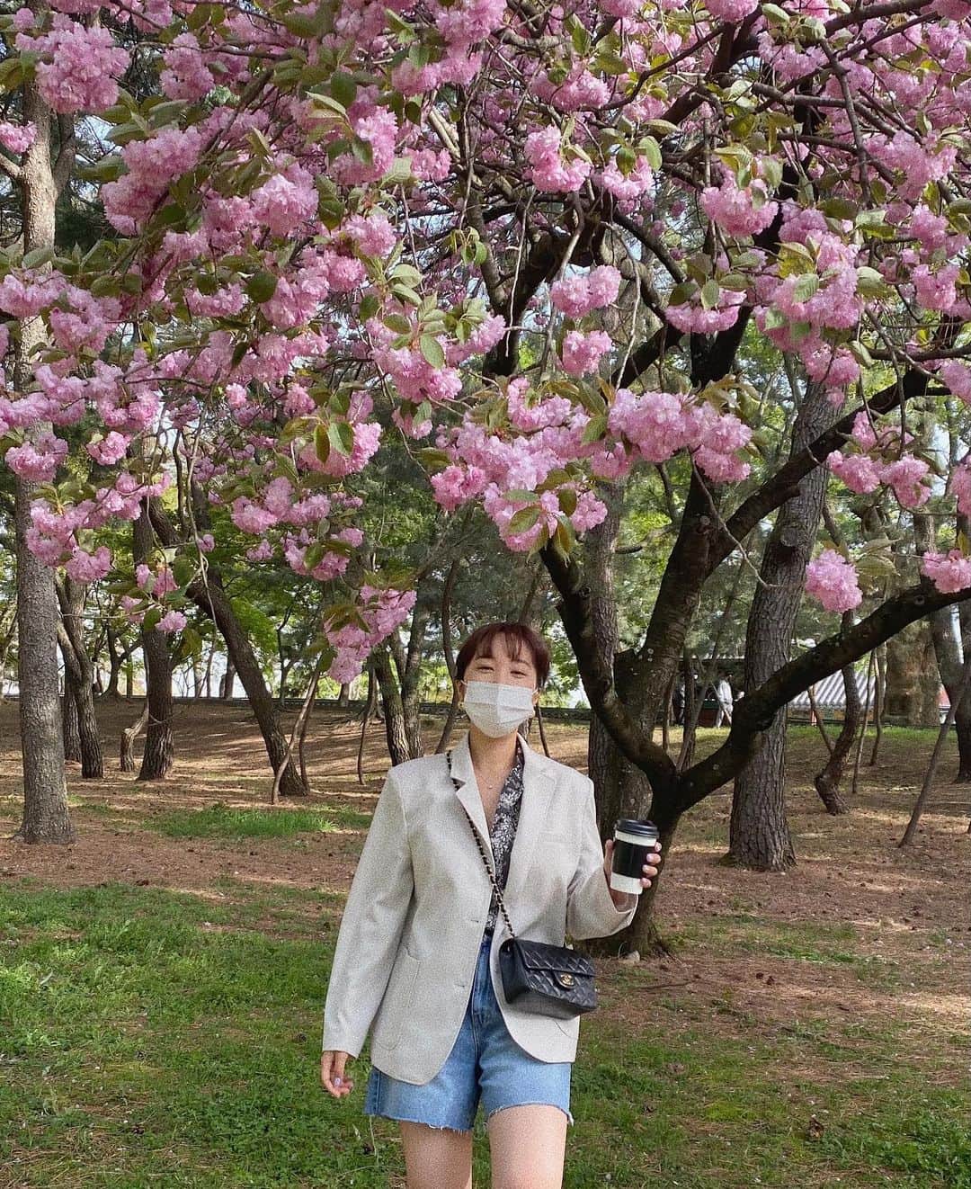 パク・ミンジのインスタグラム：「겹벚꽃나무 한그루에도 기분이가 좋은 짹짹이들♡」