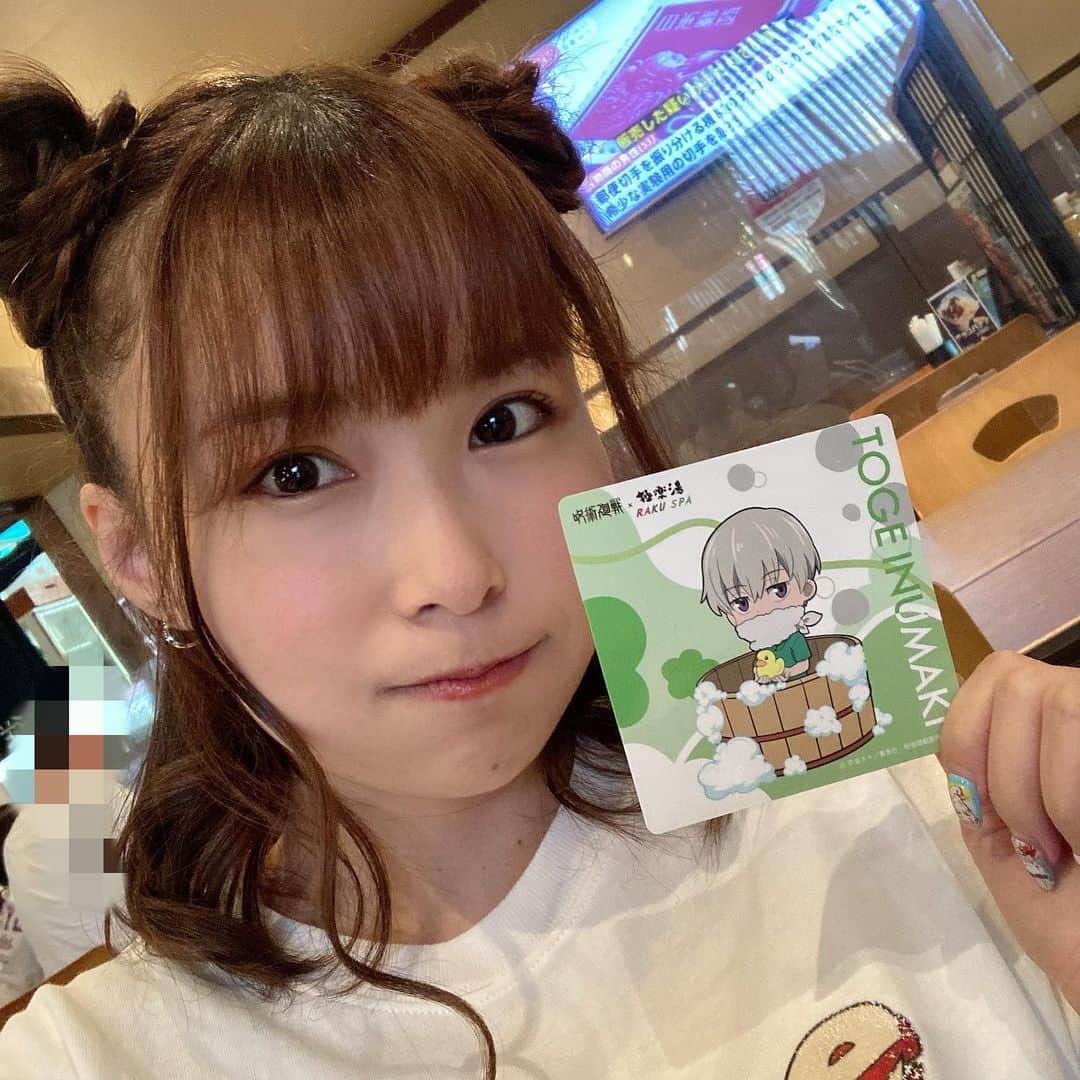のインスタグラム：「♨️ ・ ・ コースター第2弾でたので再び極楽湯に行ってきた😎✨  一発で棘GETできました🤤💕  この日棘持っていくの忘れてゲーセンで取った恵ちゃんをお供に‪‪☺︎‬  ずんだパフェ美味しかった😋😋  #呪術廻戦 #極楽湯 #コラボ #コースター #ゲット #嬉しい #ハッピー #day」