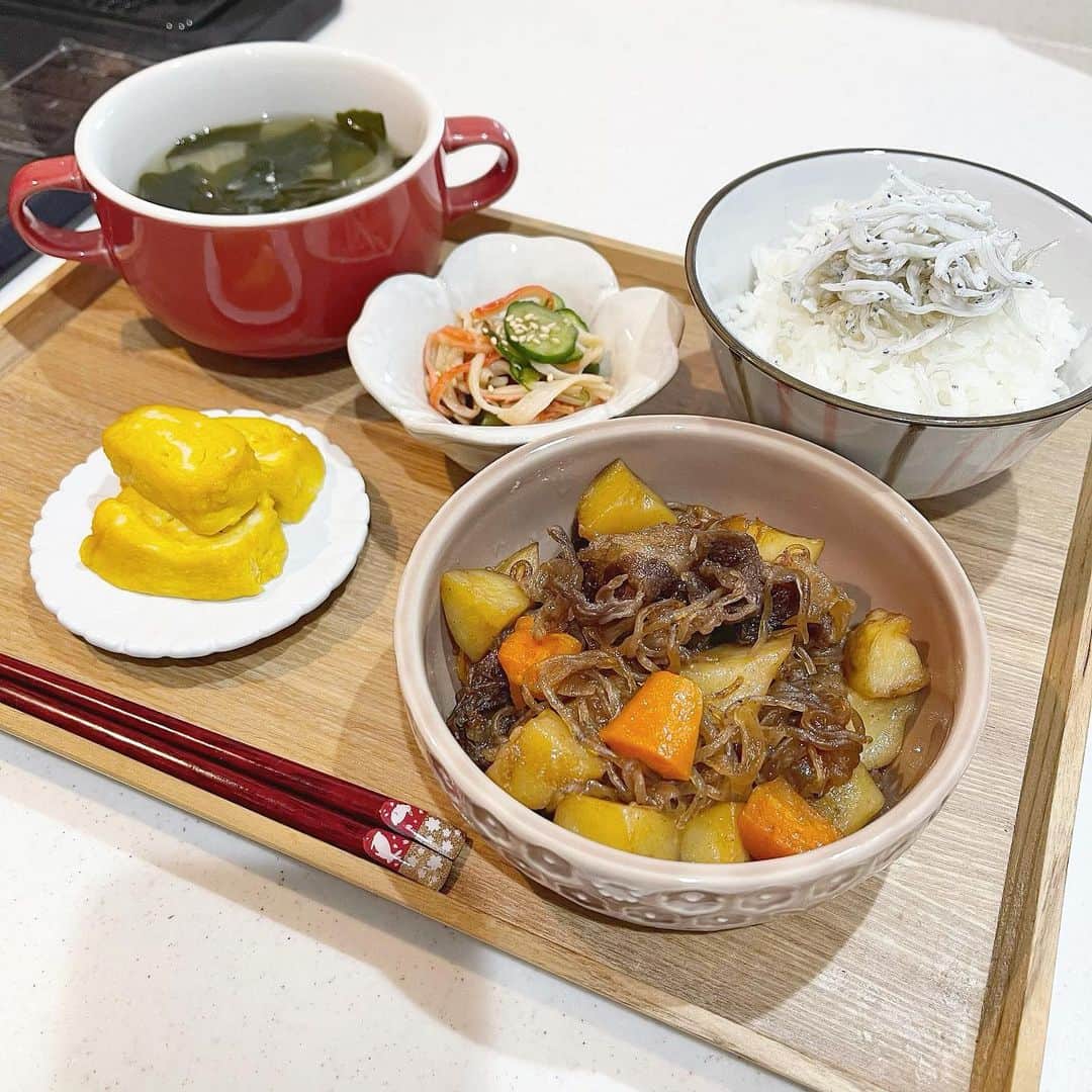 小瀬黎奈のインスタグラム：「和食の気分で初めて肉じゃが作った👩🏻‍🍳🌼」