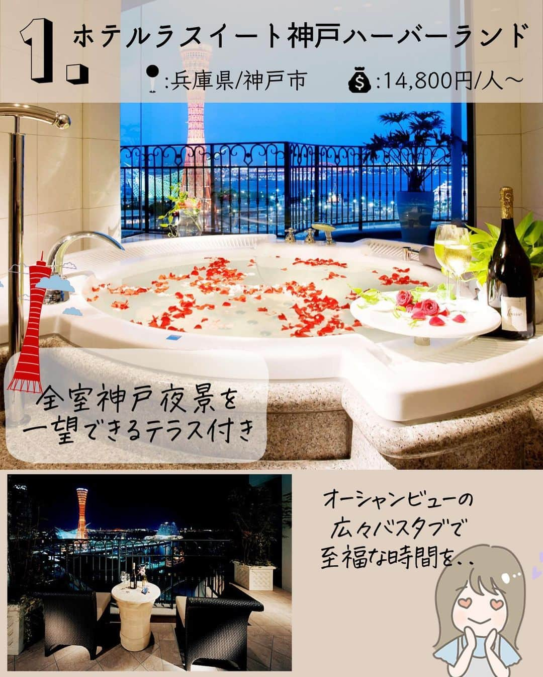 ぴち家さんのインスタグラム写真 - (ぴち家Instagram)「.﻿ お得を極めて旅に生きる夫婦、﻿ ぴち家（@travelife_couple）です。﻿ ﻿ 恋人と行きたい﻿ 「お風呂がすごい宿」の特集﻿ 第二弾は貸切編です♨️﻿ ﻿ お部屋や貸切風呂で﻿ のんびり贅沢な時間が過ごせる﻿ 記念日にもぴっなりな宿です🥰﻿ ﻿ 非日常が味わえる場所で﻿ 日頃の疲れを癒やすことができる﻿ ステキな場所ばかりです✨﻿ ﻿ 旅行の参考にしていただければ﻿ 嬉しいです😁💕﻿ ﻿ 今後も「こういった特集がみたい！」﻿ というものがあったら、﻿ リクエストください👀﻿ ﻿ 私たちもホテルや観光スポット、﻿ その他お得情報など﻿ いざという時に役立つ情報を﻿ 発信していきます😍✨﻿ ﻿ ﻿ ①ホテルラスイート神戸ハーバーランド﻿ 📍兵庫県神戸市中央区波止場町７−２﻿ ﻿ ②ココ・グラン上野不忍﻿ 📍東京都台東区上野２丁目１２−１４﻿ ﻿ ③土湯別邸 里の湯﻿ 📍福島県福島市土湯温泉町悪戸尻２７−２﻿ ﻿ ④悠離庵﻿ 📍鹿児島県指宿市十二町６７７１−６﻿ ﻿ ⑤コルテラルゴ伊豆高原﻿ 📍静岡県伊東市富戸１０３８−７３﻿ ﻿ ⑥ホテルインディゴ箱根強羅﻿ 📍神奈川県足柄下郡箱根町木賀924-1﻿ ﻿ 公式HPより﻿ 写真引用・掲載させて頂いております。﻿ ありがとうございます🙇‍♂️🙇‍♀️﻿ ﻿ 各ホテルの金額は投稿掲載前の﻿ 楽天トラベル2名1室最安値料金を記載してます。﻿ 最新の状況は公式HP、または各旅行サイトをご覧下さい。﻿ ﻿ ⚠️お出かけ・旅行の際は、﻿ 「新しい旅のエチケット」を意識して﻿ 政府の方針を最優先に行動して下さい。﻿ 自分も周りの方も安全が守れるよう﻿ 安全第一でいきましょう。﻿ ﻿ ーーーーーーーーーーーーーーーーーー✽﻿ ﻿ バン🚐で365日旅する﻿ お得旅行が大好きな夫婦ぴち家です。﻿ ﻿ ✔︎行ってよかった旅行先やホテル﻿ ✔︎行きたい旅行の話﻿ ✔︎旅費を作るためのお金の話　﻿ ✔︎バンライフの話　を発信中🙌﻿ ﻿ @travelife_couple﻿ お気軽にフォローしてください☻﻿ ﻿ ✽ーーーーーーーーーーーーーーーーー﻿ ﻿ #温泉旅行 #デート #カップル旅行 #記念日 #記念日デート #ホテルステイ  #客室露天風呂 #ホテルインディゴ箱根強羅 #ラスイート神戸ハーバーランド #悠離庵 #コルテラルゴ伊豆高原 #土湯別邸里の湯 #ココグラン上野不忍」4月25日 19時38分 - travelife_couple