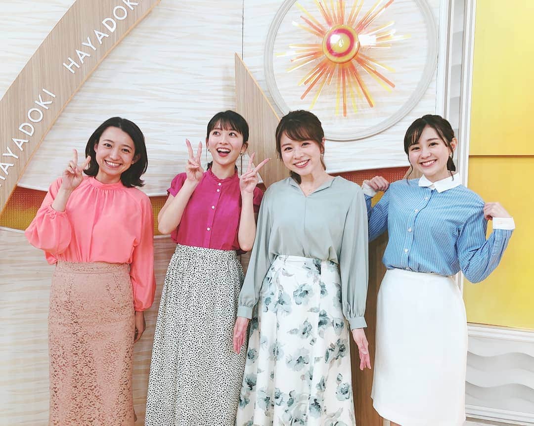 のインスタグラム：「カラフルな水曜日メンバーです😉﻿ ﻿ 明日もはやドキ観てくださいね🎵﻿ ﻿  ※撮影のときはマスクを外しています。 ﻿ 皆川﻿ ﻿ ﻿ #水曜日﻿ #山本里菜﻿ #若林有子﻿ #皆川玲奈﻿ #アナウンサー﻿ #池田沙耶香﻿ #気象予報士﻿ #はやドキ﻿ #tbs」