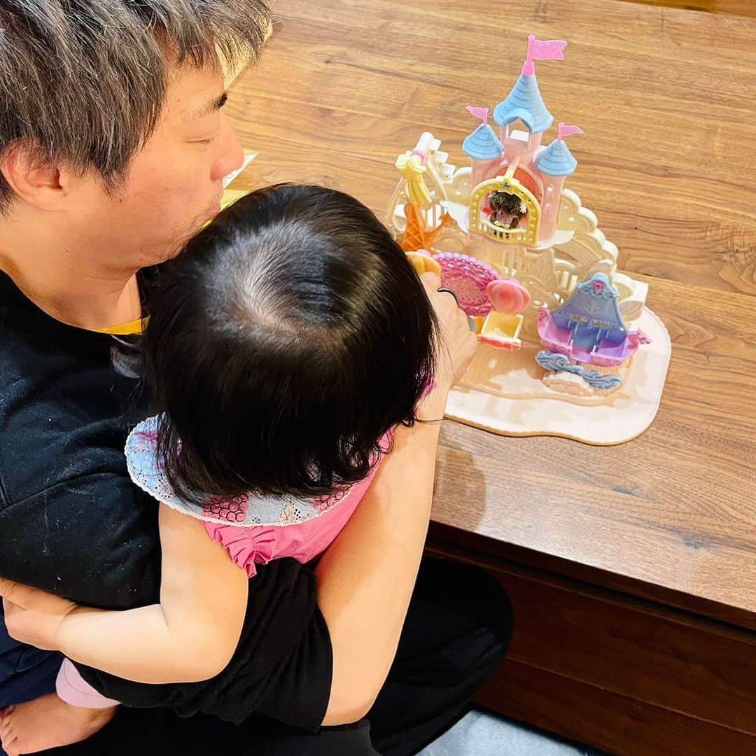田村淳のインスタグラム：「娘たちのシルバニアファミリーで遊んでいると、キャラクターがどれも可愛いなぁと思うようになりました…中でもこのハリネズミの女の子が僕のお気に入りです^_^みんなはどのシルバニアファミリーがお気に入りですか？  肩は次女のヨダレでカピカピですが お気になさらず^_^」