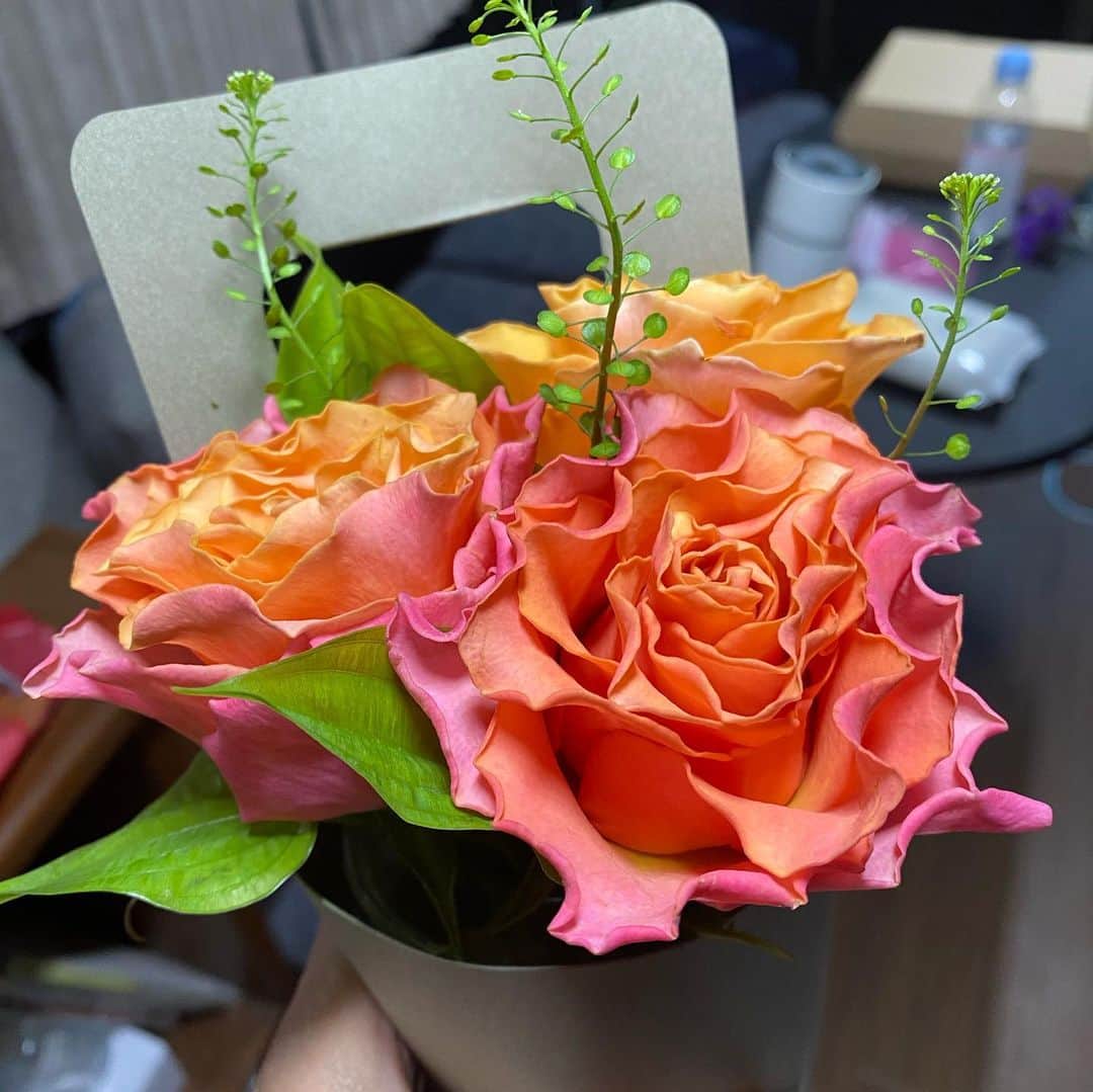 工藤静香さんのインスタグラム写真 - (工藤静香Instagram)「小さい花束の大きな思いやり💕  先日ロケバスに用意してくださっていたお花を持って帰りました。  早朝から大変なロケだったのに、お花を飾ってくださるその優しさに感謝です。  倒れても溢れない形状になっているんです。アイデアですね✨  最初、造花だと思ったんです。 綺麗な色ですよね😌😌」4月29日 16時53分 - kudo_shizuka