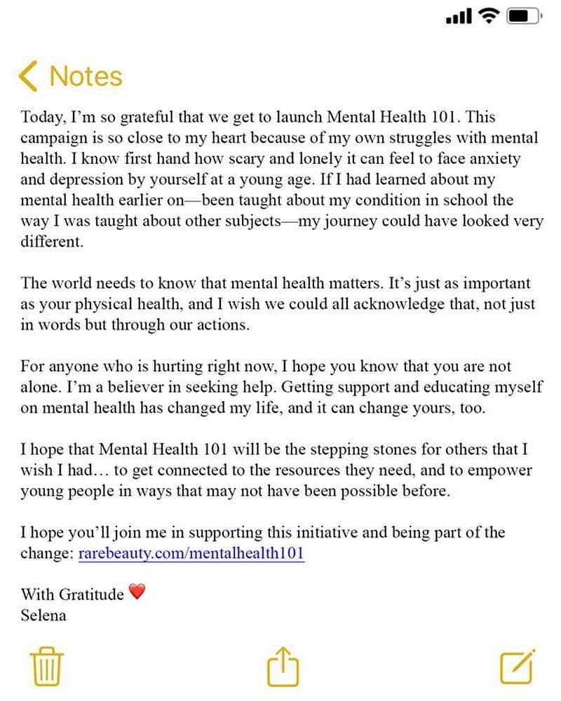 セレーナ・ゴメスさんのインスタグラム写真 - (セレーナ・ゴメスInstagram)「❤️a note from me     Please join me in supporting #MentalHealth101 for Rare Impact by @RareBeauty and being part of the change: https://www.rarebeauty.com/pages/rare-impact. Love you all!」4月30日 2時26分 - selenagomez