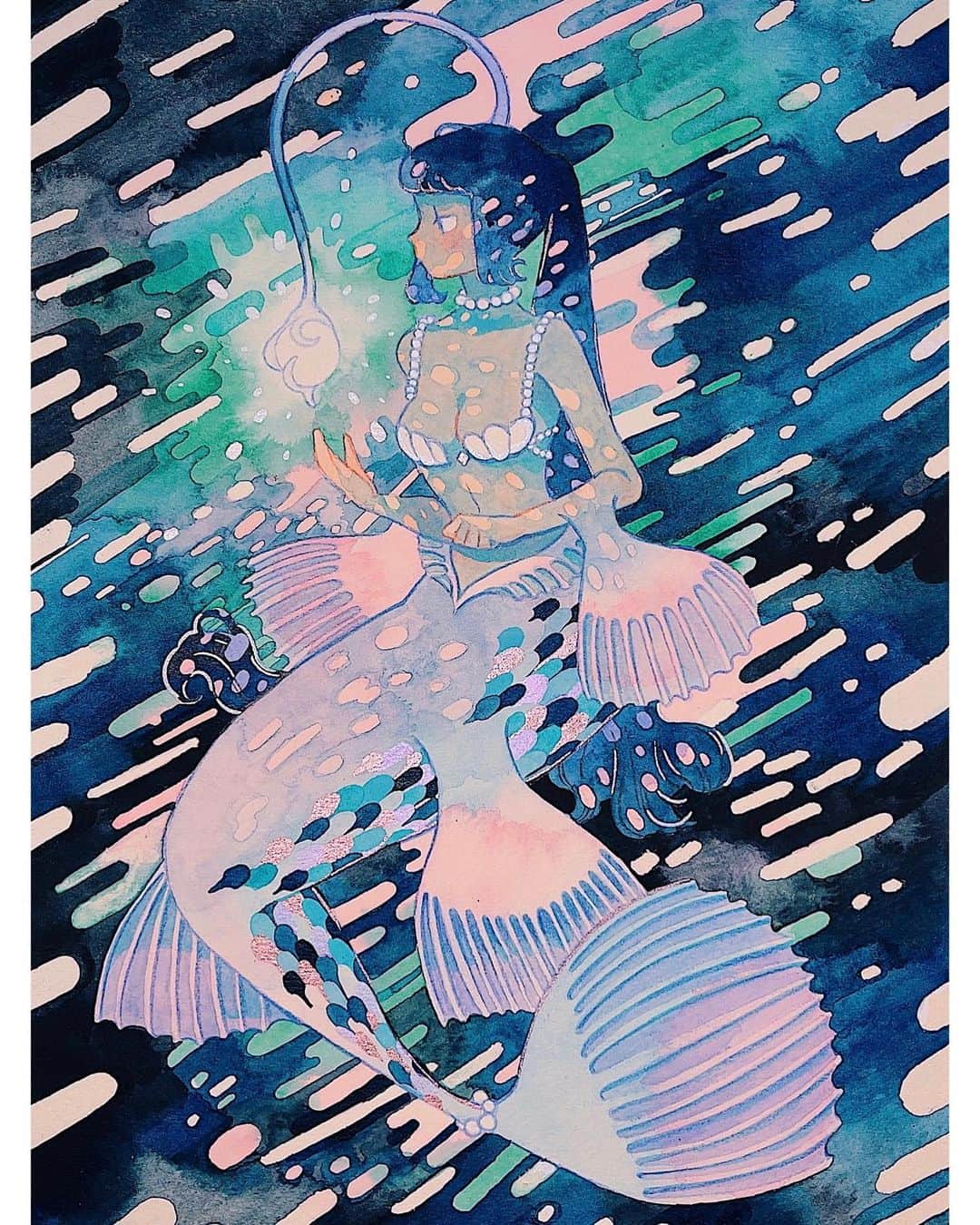 meyocoさんのインスタグラム写真 - (meyocoInstagram)「My artwork for @gallerynucleus MerMay 2021 exhibition. Opening reception is this Saturday! Make sure to check out their page for more info! 🌊✨」4月30日 13時46分 - meyoco