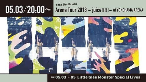 Little Glee Monsterさんのインスタグラム写真 - (Little Glee MonsterInstagram)「【5月3日から5日まで、3日間連続で過去ライブ映像を配信決定✨】 リトグリYoutubeチャンネルにて、20:00〜配信スタート！！  さいたまスーパーアリーナのライブの興奮が冷めやらぬ中、GWスペシャル生配信として5月3日（月）から5月5日（水）の3日間連続で、「Little Glee Monster Arena Tour 2018 - juice !!!!! - at YOKOHAMA ARENA」（5月3日）、「Little Glee Monster Live in BUDOKAN 2019～Calling Over!!!!!」（5月4日）、「Little Glee Monster 5th Celebration Tour 2019 ～MONSTER GROOVE PARTY～」（5月5日）の過去ライブ映像3タイトルを、Little Glee MonsterオフィシャルYouTubeチャンネルより生配信することが決定。各タイトル、1夜限りのスペシャルな生配信となりますので、この機会にリトグリのライブ映像を是非お楽しみください！  ※配信はプレミア公開の形で行います。アーカイブは残りません。 ※諸事情により一部パッケージと異なる部分がありますのであらかじめご了承ください。  #リトグリ #littlegleemonster #ゴールデンウィーク #おうちで楽しみましょう #リトグリ_余韻 #おうちでもタオルとTシャツでライブ参戦の気持ちでぜひ #youtube #リマインダー設定をお忘れなく」4月30日 17時04分 - littlegleemonster_official