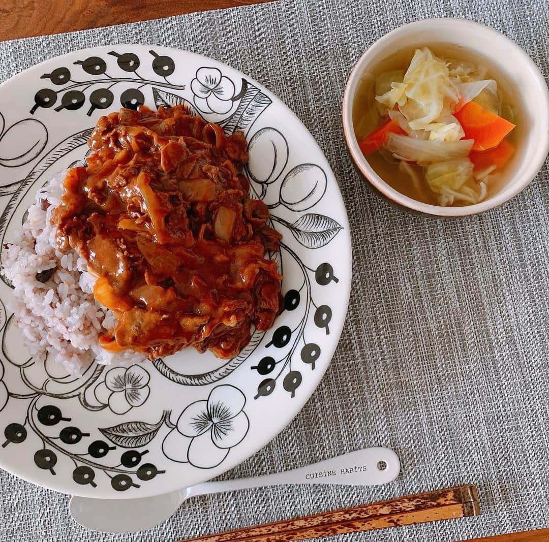 福圓美里のインスタグラム：「今日のお昼はハヤシライスと野菜スープでした✨  ハヤシライスのルーは母がくれました☺️ こんなに簡単に美味しくなるなんて、ルーすごい」