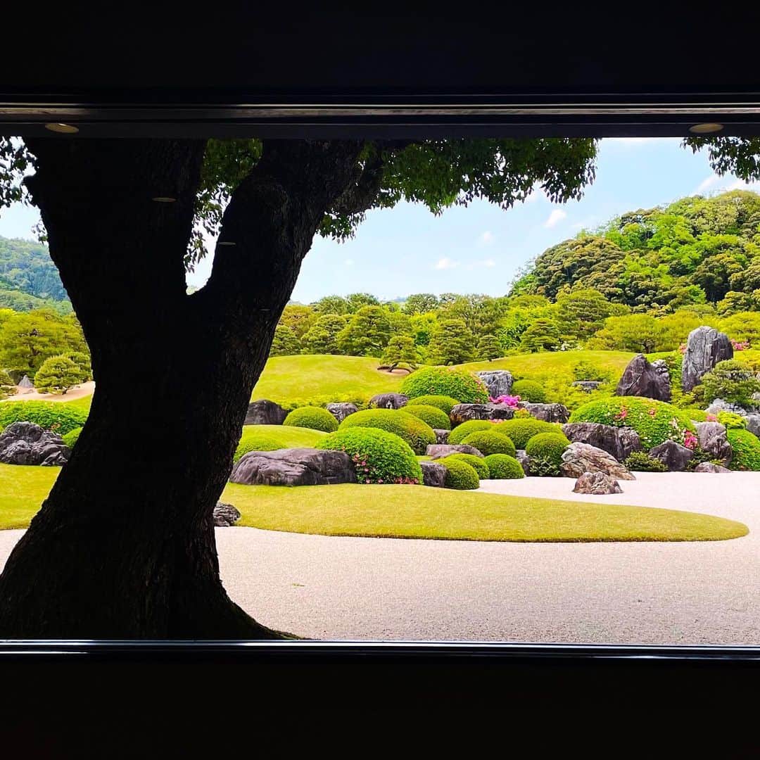 戸田さと美のインスタグラム：「米国の日本庭園専門雑誌﻿ 『ジャーナル・オブ・ジャパニーズ・ガーデニング』が﻿ 行っている日本庭園ランキング18年連続１位の﻿ 島根県　足立美術館。﻿ ﻿ 私が訪れた時は、人も少なめでかなりスムーズに﻿ 進めたけれど、普段は海外雑誌にも載っておるだけあって﻿ 外人さんがかなり多いそう。﻿ ﻿ ずっと気になっていた﻿ 北大路魯山人の沢山の陶芸があって感動しました。﻿ 魯山人というば、上賀茂人社の社家に生まれ﻿ 幼き頃に養子に出されてから、独学で書を学び、﻿ 陶芸家となり美食家となり、﻿ ６回の離婚と子供の死と絶縁。﻿ その波乱万丈がなければ、生み出し追求していく力にはならないのか？﻿ なぜか涙が出たのと、﻿ ﻿ 反面﻿ ﻿ 花鳥の美に魅せられた日本画家﻿ 没後50年 榊原紫峰展も開催されていました。﻿ ﻿ 花鳥や動物の愛でるような眼差しで﻿ 見つめ、描かれた作品からは﻿ 心から愛していたいたのを感じ、こちらも涙しました。﻿ ﻿ 現代アート作品も新館に飾られてて、﻿ 見どころ満載でかなりの時間を過ごしました。﻿ ﻿ ﻿ 日本一の庭園を見ながらの﻿ ビーフカレーは最高でした ﻿ ああ、良い一人旅。﻿ ﻿ ﻿#adachitoshimamuraedit  #足立美術館﻿ #アート #日本画家 #コスメマニア ﻿ #コスメ部 ﻿ #コスメ紹介 ﻿ #コスメコンシェルジュ ﻿ #コスメ好き ﻿ #コスメ好きな人と繋がりたい ﻿ #コスメレビュー ﻿ #コスメ好きさんと繋がりたい ﻿ #美容好き ﻿ #美容 ﻿ #美容好きさんと繋がりたい ﻿ #エルメス﻿ #コスメ記録﻿ #メイク ﻿ #メイク好きさんと繋がりたい ﻿ #アラフォーファッション﻿ #春ファッション﻿ #アラフォー﻿ #アラフォーファッション﻿ #新作コスメ ﻿ #ママファッション﻿ #ファッション好きさんと繋がりたい﻿ #シングルマザー」
