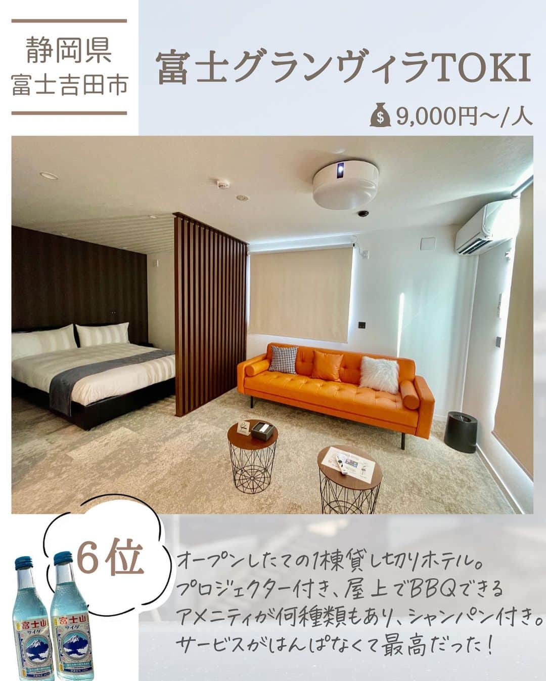 ぴち家さんのインスタグラム写真 - (ぴち家Instagram)「.﻿ お得を極めて旅に生きる夫婦、﻿ ぴち家（@travelife_couple）です。  ※すみません、富士グランヴィラTOKIですが、 静岡県→山梨県の誤りでした🙇‍♂️🙇‍♀️﻿ ﻿ 今年は我慢のGWですが、﻿ 落ち着いたら絶対に色んなホテルに行きたい！﻿ 旅行を楽しみたい！﻿ ﻿ 前回は行ってよかった宿TOP7﻿ 「感動編」でお届けしましたが、﻿ 今回はお得を極めて旅行に生きる夫婦﻿ 「コスパ編」で独断のランングを﻿ 作らせていただきました🤤﻿ ﻿ 私たちの体験が﻿ 少しでも参考になれば嬉しいです♪﻿ ﻿ ちなみに最後の番外編は、﻿ 面白半分でランクイン(笑)﻿ でも本当に快適で﻿ 楽しいバンライフが送れているので、﻿ 皆さんにもぜひ見て欲しい！と思います🤤﻿ ﻿ 今後も「こういった特集がみたい！」﻿ というものがあったら、﻿ リクエストくださいね👀💕﻿ ﻿ 私たちもホテルや観光スポット、﻿ その他お得情報など﻿ 落ち着いたらお出かけしたくなるような﻿ 役立ち情報を発信していきます😍✨﻿ ﻿ ﻿料金は大人2名1室あたりの1人分 楽天トラベルの最安値で検索しています✨  ① アンダリゾート伊豆高原﻿ 📍静岡県伊東市八幡野１１３３・芦ノ湖﻿ ﻿ ②ザロイヤルパークキャンバス大阪北浜﻿ 📍大阪府大阪市中央区北浜１丁目９−８﻿ ﻿ ③箱根・芦ノ湖はなをり﻿ 📍静岡県伊東市八幡野１１３３﻿ ﻿ ④ホテルザマンハッタン﻿ 📍千葉県千葉市美浜区ひび野２丁目１０−１﻿ ﻿ ⑤HOTEL MORNING BOX心斎橋ホテル﻿ 📍大阪府大阪市中央区東心斎橋１丁目１０−３﻿ ﻿ ⑥富士グランヴィラTOKI﻿ 📍山梨県富士吉田市新倉2855番地の1﻿ ﻿ ⑦旅館雪国﻿ 📍北海道利尻郡利尻富士町鴛泊港町﻿ ﻿ 番外編　ハイエース（愛称:ベイマックス）﻿ 📍日本のどこか﻿ ﻿ ﻿ ⚠️お出かけ・旅行の際は、﻿ 「新しい旅のエチケット」を意識して﻿ 政府の方針を最優先に行動して下さい。﻿ 自分も周りの方も安全が守れるよう﻿ 安全第一でいきましょう。﻿ ﻿ ーーーーーーーーーーーーーーーーーー✽﻿ ﻿ バン🚐で365日旅する﻿ お得旅行が大好きな夫婦ぴち家です。﻿ ﻿ ✔︎行ってよかった旅行先やホテル﻿ ✔︎行きたい旅行の話﻿ ✔︎旅費を作るためのお金の話　﻿ ✔︎バンライフの話　を発信中🙌﻿ ﻿ @travelife_couple﻿ お気軽にフォローしてください☻﻿ ﻿ ✽ーーーーーーーーーーーーーーーーー﻿ #旅行 #国内旅行 #ホテル #ホテルステイ #夫婦旅行 #カップル旅行 #アンダリゾート伊豆高原#箱根芦ノ湖はなをり#はなをりみっけ #ザロイヤルパークキャンバス大阪北浜　#ホテルザマンハッタン#HOTELMORNINGBOX #富士グランヴィラTOKI #旅館雪国﻿」5月2日 19時48分 - travelife_couple
