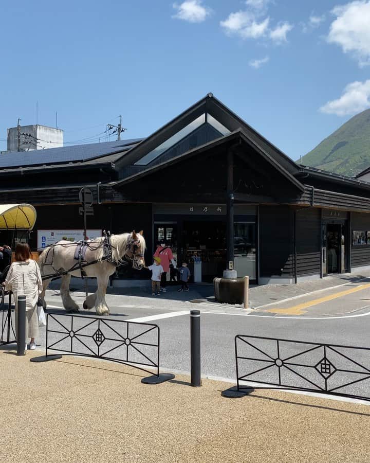 のインスタグラム：「辻馬車と由布岳  音量をONにして蹄の音を聞いて下さい♪  #新しいおおいた #由布院 #湯布院  #大分県 #旅館 #温泉 #露天風呂 #旅行  #由布岳 #辻馬車 #登山 #登山日和 #新緑 #yufuin #ryokan #hinoharu #mountain #onsen #bath #travel #running #유후인 #hotsprings」