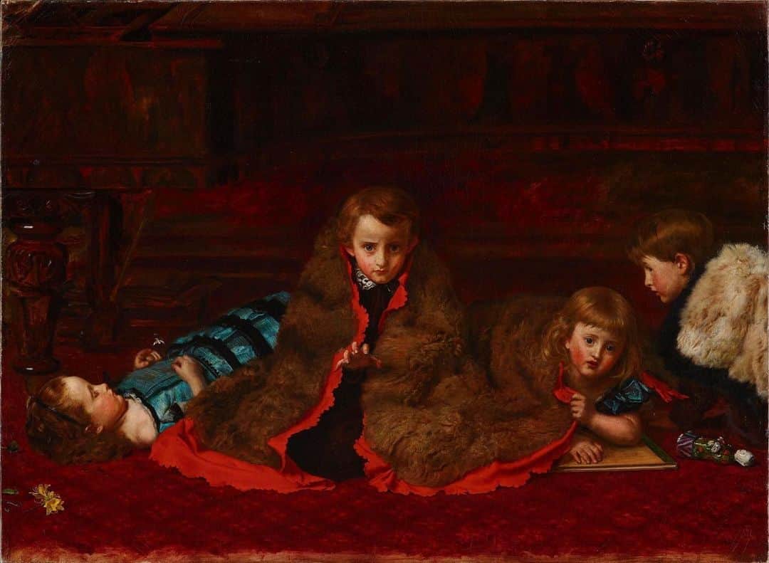 浅野菜緒子のインスタグラム：「Here comes the Millais clan for this #childrensday 🎏 Today’s #TheNationalMuseumofWesternArtTokyo (NMWA) post features this newly acquired work by Millais of his four children—Effie, Everett, Mary and George from left to right—playing underneath the grand piano at his Palace Gate house. As a father of eight children, the artist frequently drew his sons and daughters as readily available models and their portraits brought success and fame to him as children portraitist and ‘fancy picture’ artist.  . This work is not only significant as the earliest example of group portrait of his children in Millais’ career but also important for the NMWA as it once belonged to Kōjirō Matsukata, whose collection of arts became the foundation of the museum.  . #こどもの日 に国立西洋美術館アカウントでご紹介するのは、2020年度新収蔵のミレイ作品。 妻エフィとの間に8人の子供を授かったミレイは、最も手近なモデルとして子供たちを頻繁に描いたことで知られています。 本作に描かれているのは長女エフィ、長男エヴァレット、次女メアリー、そして次男ジョージ。パレスゲートの邸宅で画家のアトリエに置かれていたグランドピアノの下で、自由に遊ぶ子供たちの姿です。 . 本作はやがて子供の肖像画家・ファンシーピクチャーの画家として人気を博すミレイの画業にとって重要な位置をしめるだけでなく、所蔵館の国立西洋美術館の歴史にとっても大切な作品で、美術館の礎であるコレクション創始者である松方幸次郎によって一時期所有されていたことが確認されています。 . 🎨John Everett Millais, 'The Wolf’s Den', 1863, oil on canvas,  83.8 x 114.3 cm」