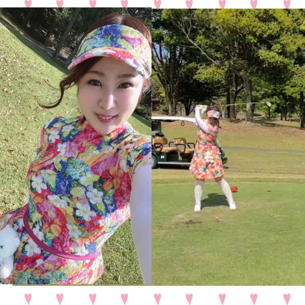 春野ゆりかのインスタグラム：「人生初のゴルフをやってみました🏌️‍♀️💕 たった3回のシミレーションゴルフでラウンドに出るという…笑  ウェアとウィルソンベアのゴルフポーチだけは可愛いのを選んで😍 形から入るタイプです笑  ゴルフど下手だったけど、ウグイスの声をききながら、自然の中を歩きながらプレーするのはとても気持ちよくてご飯が美味しく食べれました笑笑  一緒に回ってくれたかほちゃんがパターのコツを教えてくれてわかりやすかった❤️  全身筋肉痛だけど、また機会があったらやってみたいな⛳️💕 いい経験になりました❣️  #カメリアヒルズカントリークラブ」