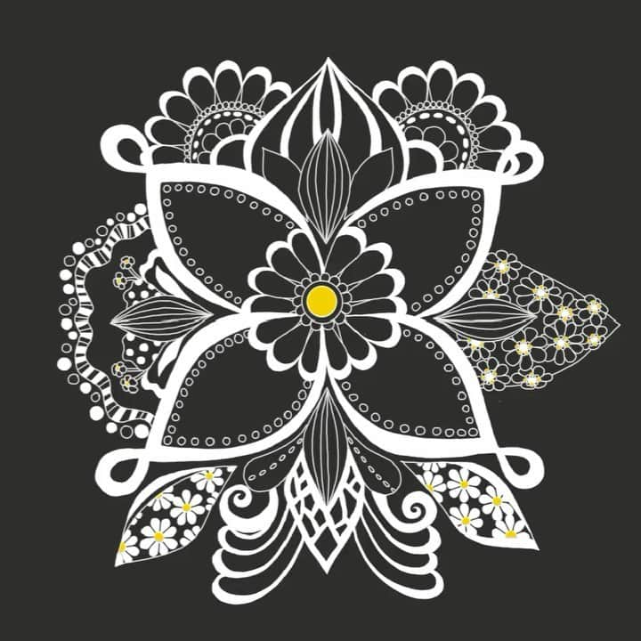 坪井保菜美のインスタグラム：「✒︎背景黒もよい  @artistic.yoga  #ipadpro #digital #art #design #flower #olympic #black」