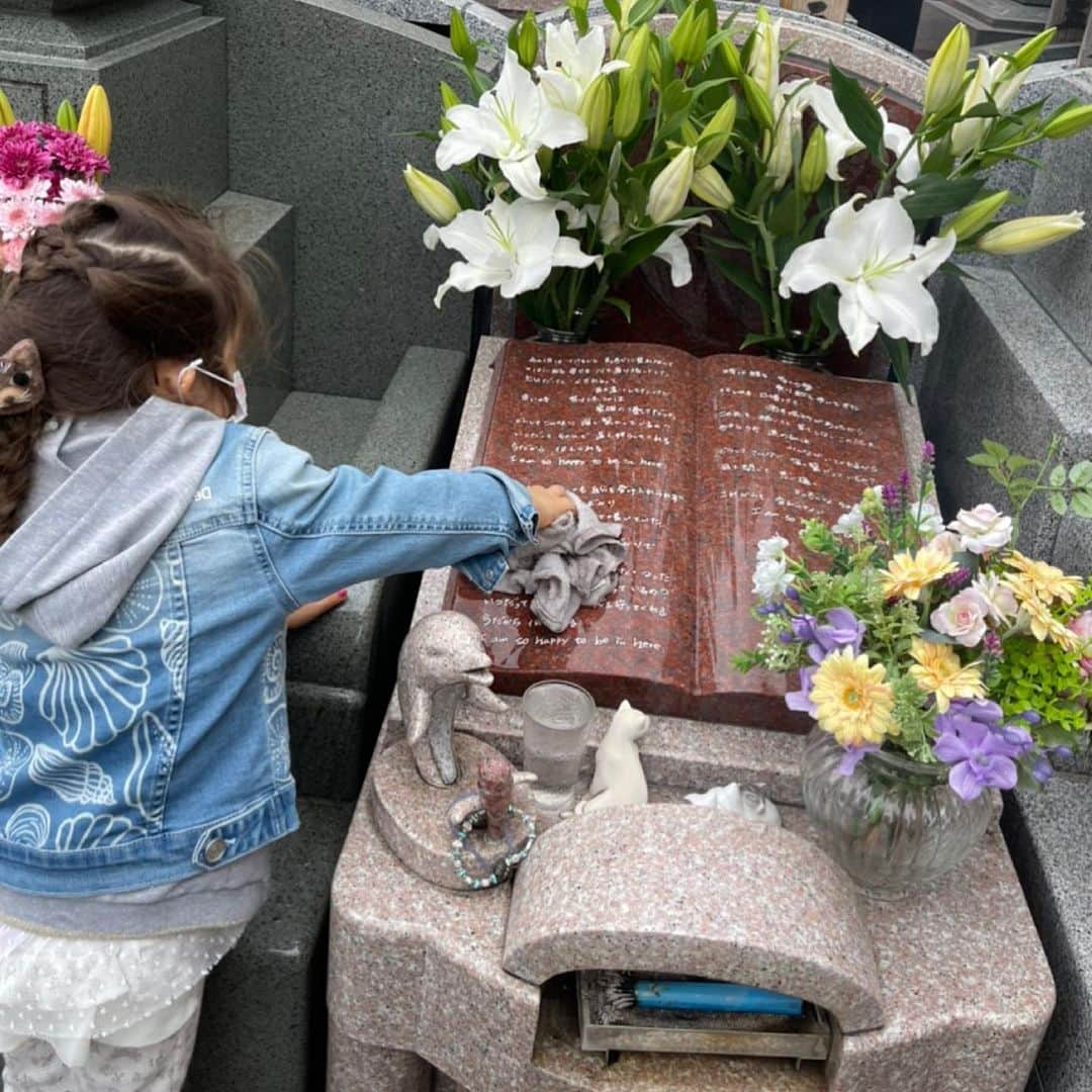 キャシー中島さんのインスタグラム写真 - (キャシー中島Instagram)「*  今日は7日、七奈美の月命日です。 ハルコも一緒に来ました。 勝野ジィジがお墓のお掃除をすると、ハルコもお手伝いです。 ジィジの真似をしているのですが、なんだか上手でびっくりしました❣️ 勝野の先祖さまのお墓とアンティななちゃんのお墓を綺麗にしてくれました。  ハルコは生まれた時からどこか七奈美に似ているところがあって、不思議だなぁって思うことが時々あります。 こんなに小さいのにバァバとジィジに気を遣ってくれたりするんですよ。  お墓参りすると心が落ち着きます。  さぁ今夜のご飯はハルコの好きなものを作りましょうね！ たくさんお手伝いしてくれたものね❣️」5月7日 17時35分 - official_kathynakajima