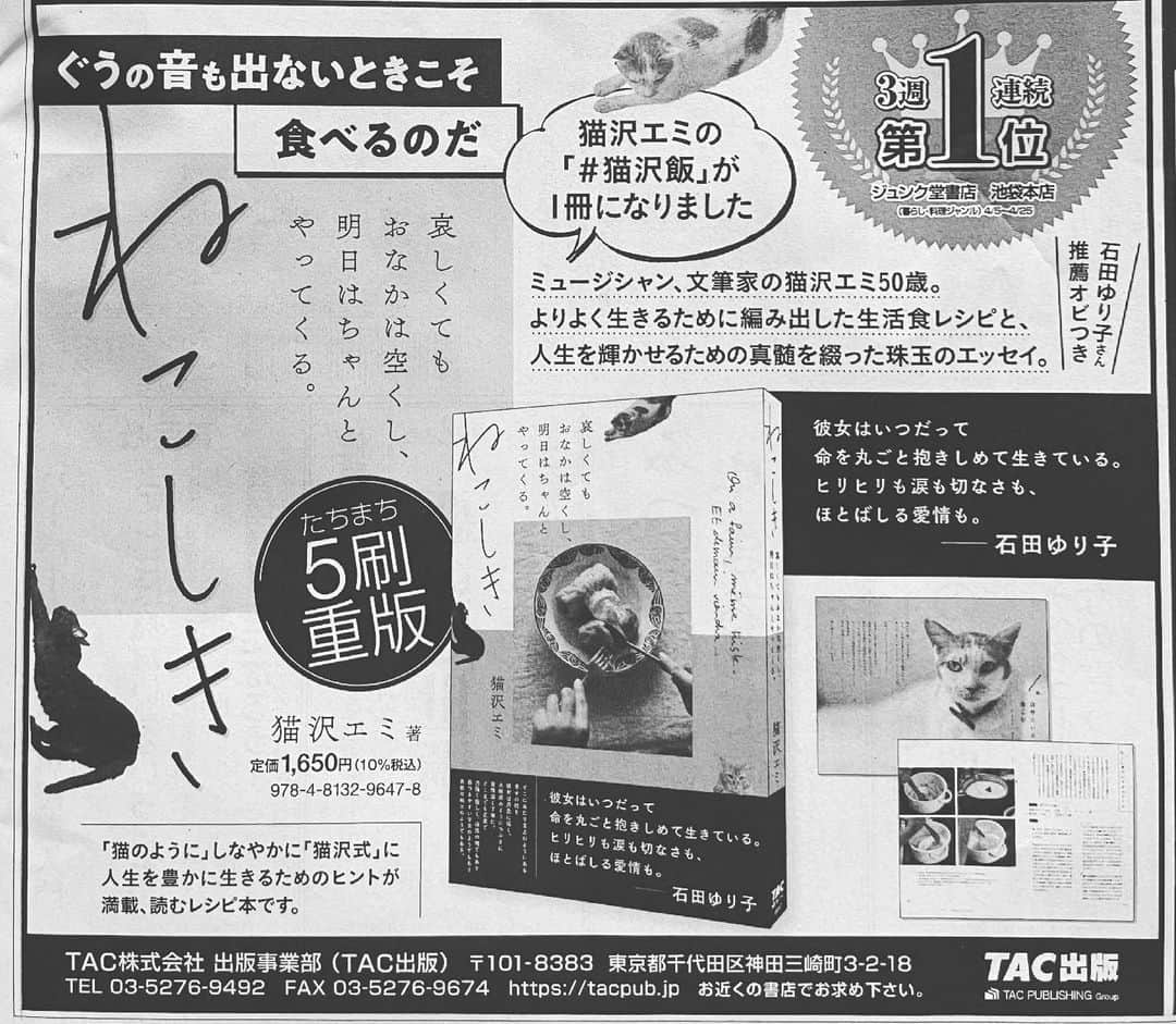 猫沢エミさんのインスタグラム写真 - (猫沢エミInstagram)「ほんまに載ってた🙌  本日の朝日新聞日刊、表紙の裏ページ。  さっそくイオちゃんに報告だ♡  #ねこしき  #イオちゃんフォーエバー  #みなさん本当にありがとう」5月11日 12時03分 - necozawaemi