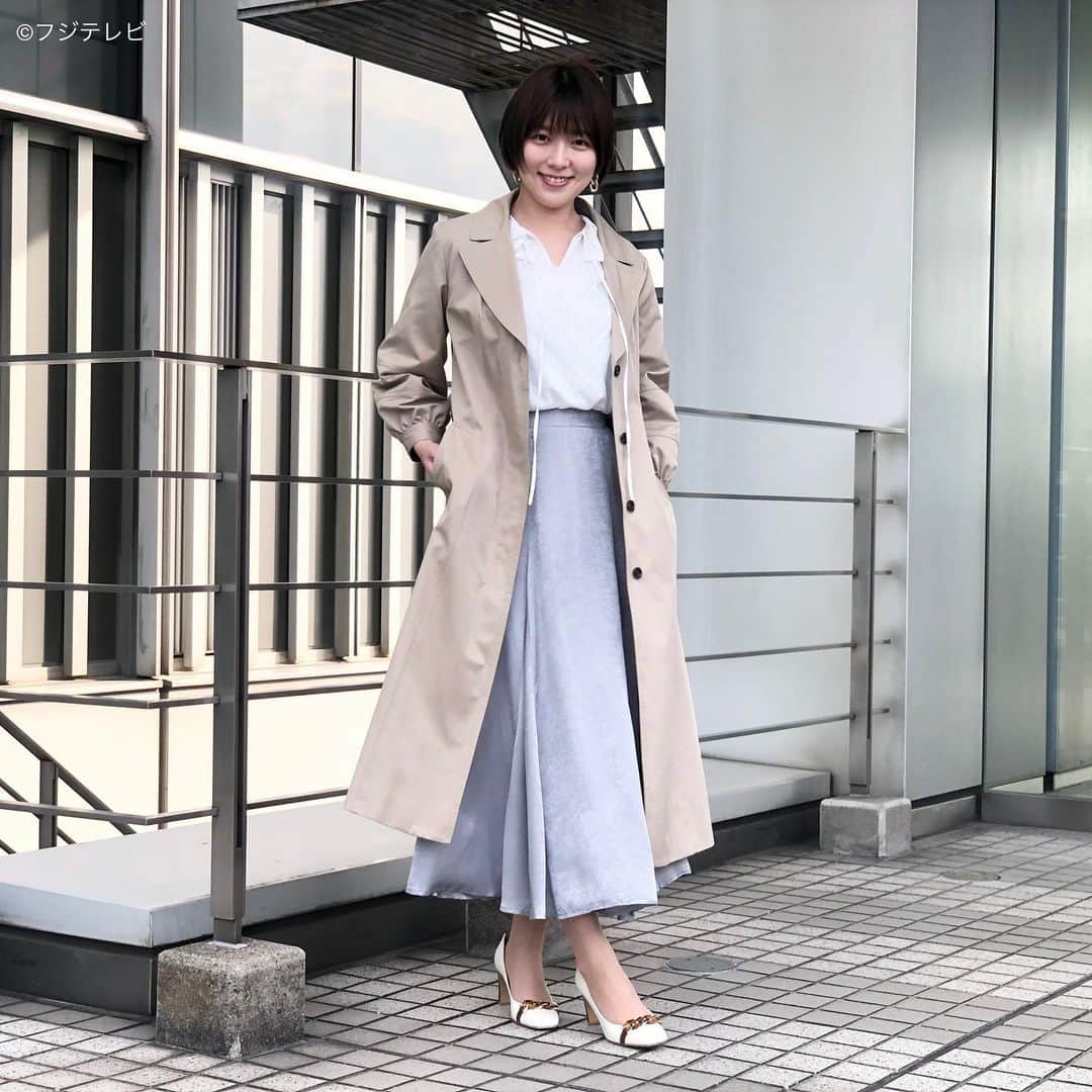 フジテレビ「めざましテレビ」さんのインスタグラム写真 - (フジテレビ「めざましテレビ」Instagram)「5月11日（火）  ファッション雑誌CanCamとコラボした お天気コーナー「きょう何着て行く？」 阿部華也子の毎日のコーデを紹介♪  【きょうのコーデ】 コート→#Swingle １万９８００円 ブラウス→#アプワイザーリッシェ １万５４００円 スカート→#神戸レタス ２７５０円 靴→#ダイアナ １万７６００円 ピアス→#AMERICANHOLIC １９００円  【コーデのポイント】 ドット柄のブラウスがロマンティックな雰囲気💁🏻‍♀️💕 フリル襟も相まって顔まわりを印象的に盛り上げます🥰 まろやかなグレーのサテンスカートを合わせると 上品かつ洗練された装いに🙌✨  #めざましテレビ #きょう何着て行く？ #阿部華也子 #今日のコーデ#コーデ#CanCam #今日のファッション#ootd #きょう何着て行く？は月〜金朝6時22分ごろ放送📺 #スタイリストたなべさおり」5月11日 18時10分 - mezamashi.tv