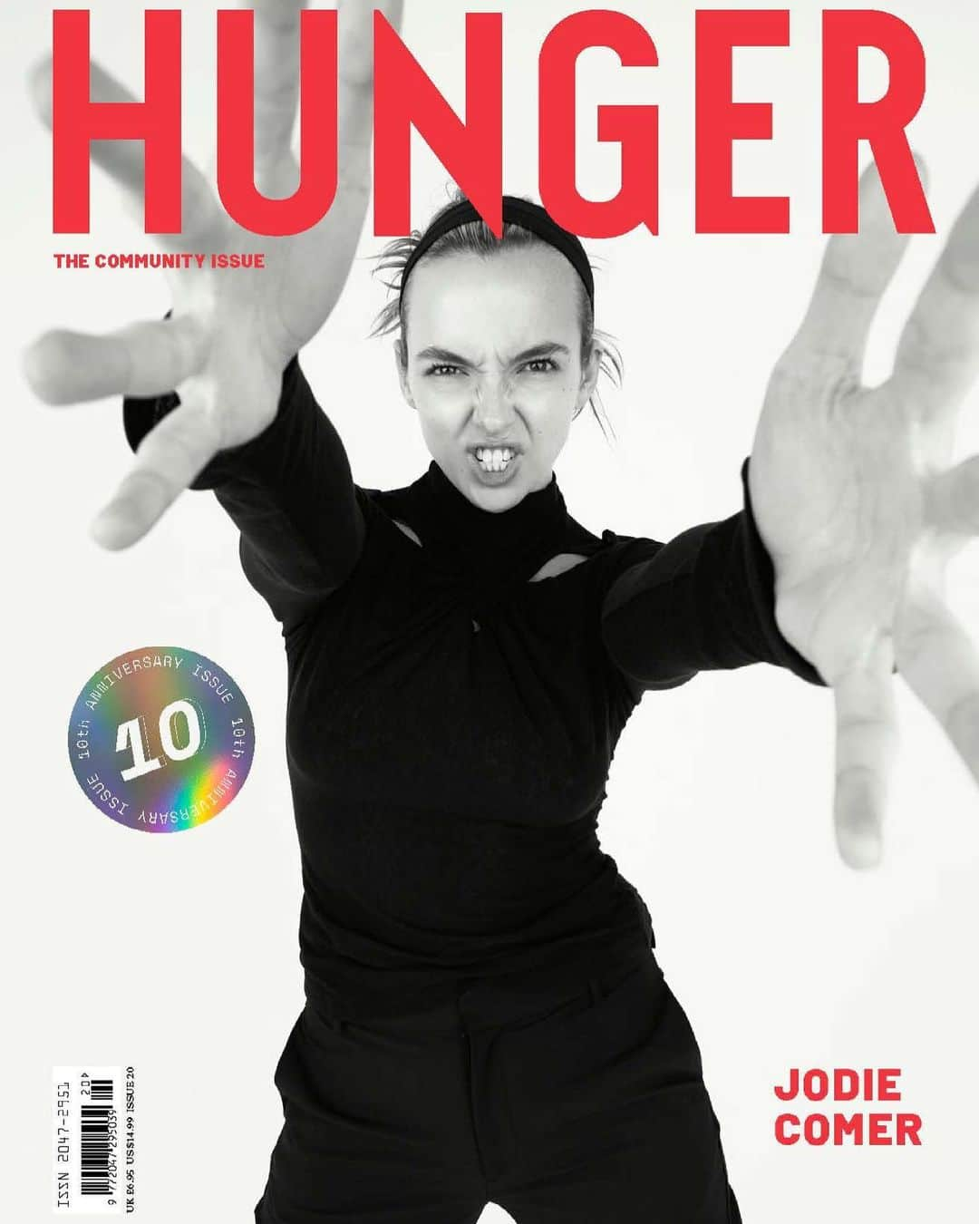 ジョディー・カマーのインスタグラム：「Happy 10th birthday @hungermagazine! I’m thrilled to be one of your covers in celebration.   I’ve wanted to go back to the 90s since I left them and was lucky enough to be surrounded by the best people to take me back there. Such a fun day completed with a lovely chat (interview) with my bro Stephen Graham.   Preview: (Foreheads are in this season)   Credits: Photographer @rankinarchive  Stylist @karen_binnszzzz Hair Stylist @sammcknight1 Makeup Artist @thevalgarland Nails @rebeccajadewilson_nails  Writer @vanitajames @jasminavicoskin  @vrwpublicity ❤️」