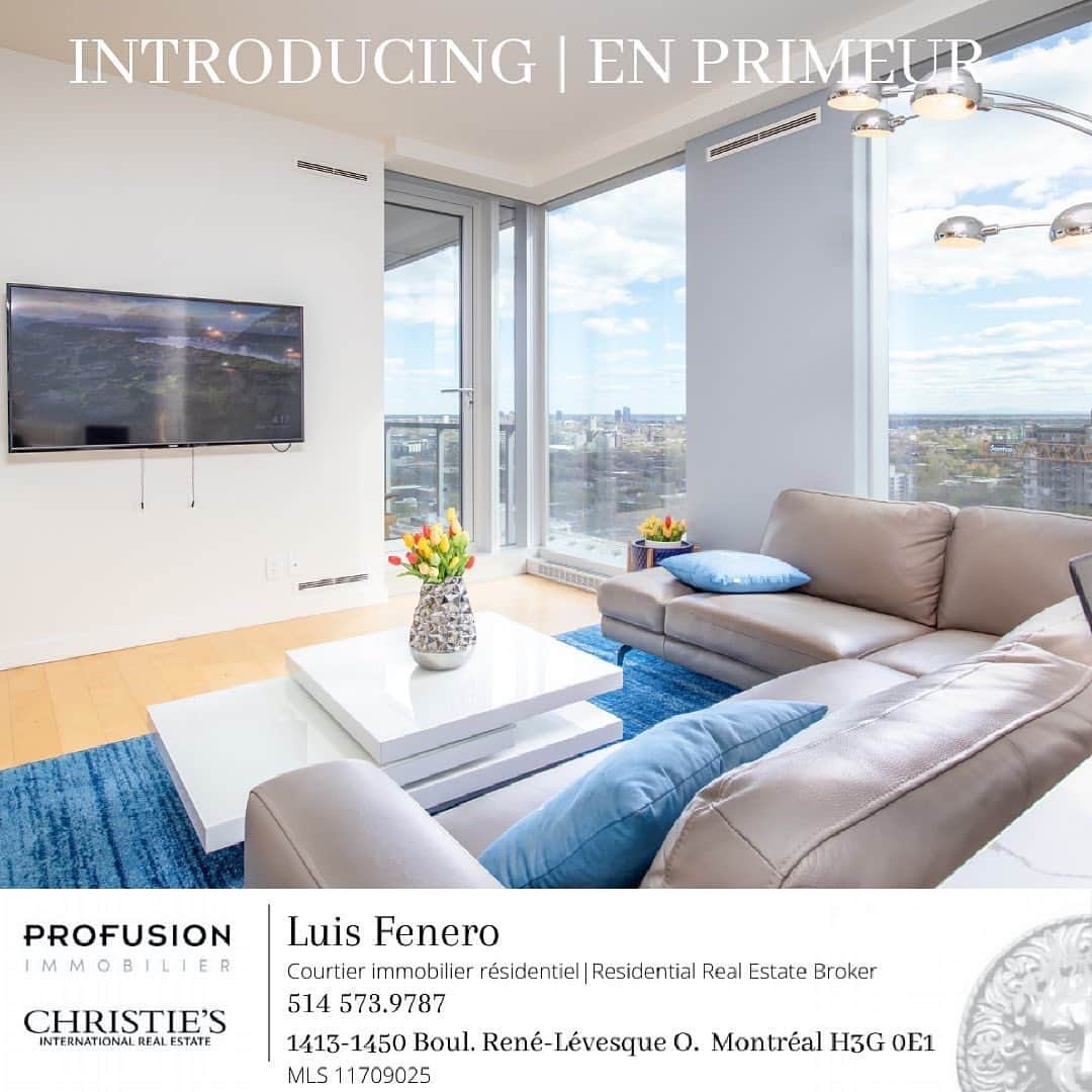 ルイス・フェネロのインスタグラム：「INTRODUCING | EN PRIMEUR  📍1413-1450 Boul. René-Lévesque West Montréal H3G 0E1 🛏 1 🛁 1 💲598.800 MLS 11709025  •Magnificent views from all angles to wake up and go to sleep to! The unit is impeccably maintained and finishes are superior from the countertops to the floors. The living area is spacious, with large windows overlooking open spaces.   •The upscale common areas are unparalleled in the urban landscape of downtown Montreal. Planning a party or BBQ in one of the lounges makes living at the YUL a true luxury experience!  •Amenities such as a lap pool, hot tub, fully equipped gym, many lounges and 24 hour security are part of the lifestyle residents benefit from.  This condo is a must see!」