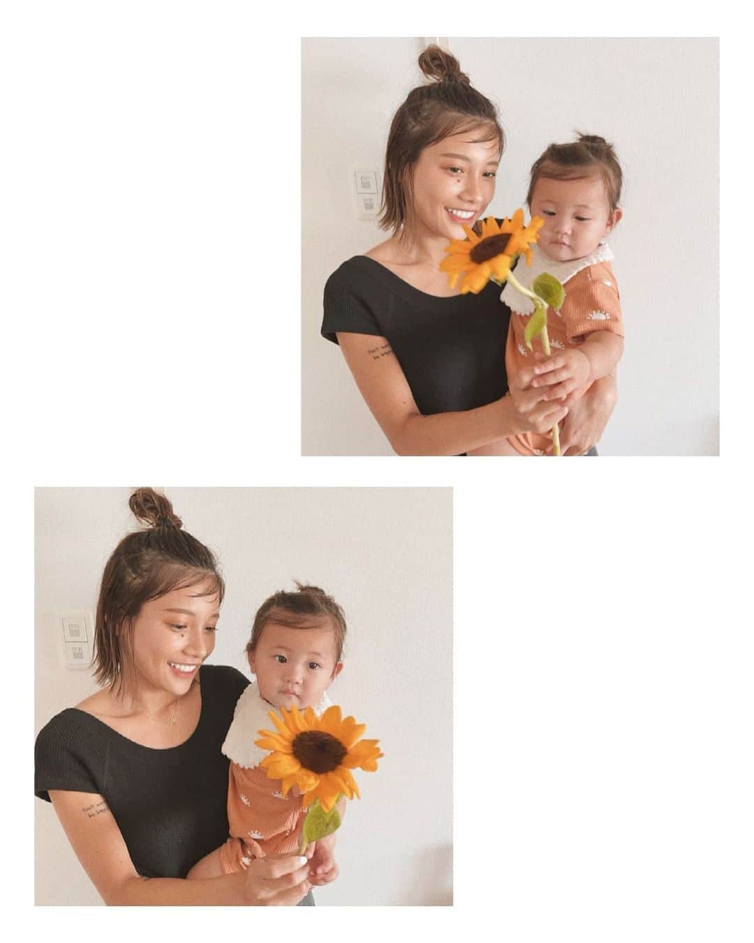 馬詰まほのインスタグラム：「👩🏽🌻👶🏽 #チョビ毛親子やってます」