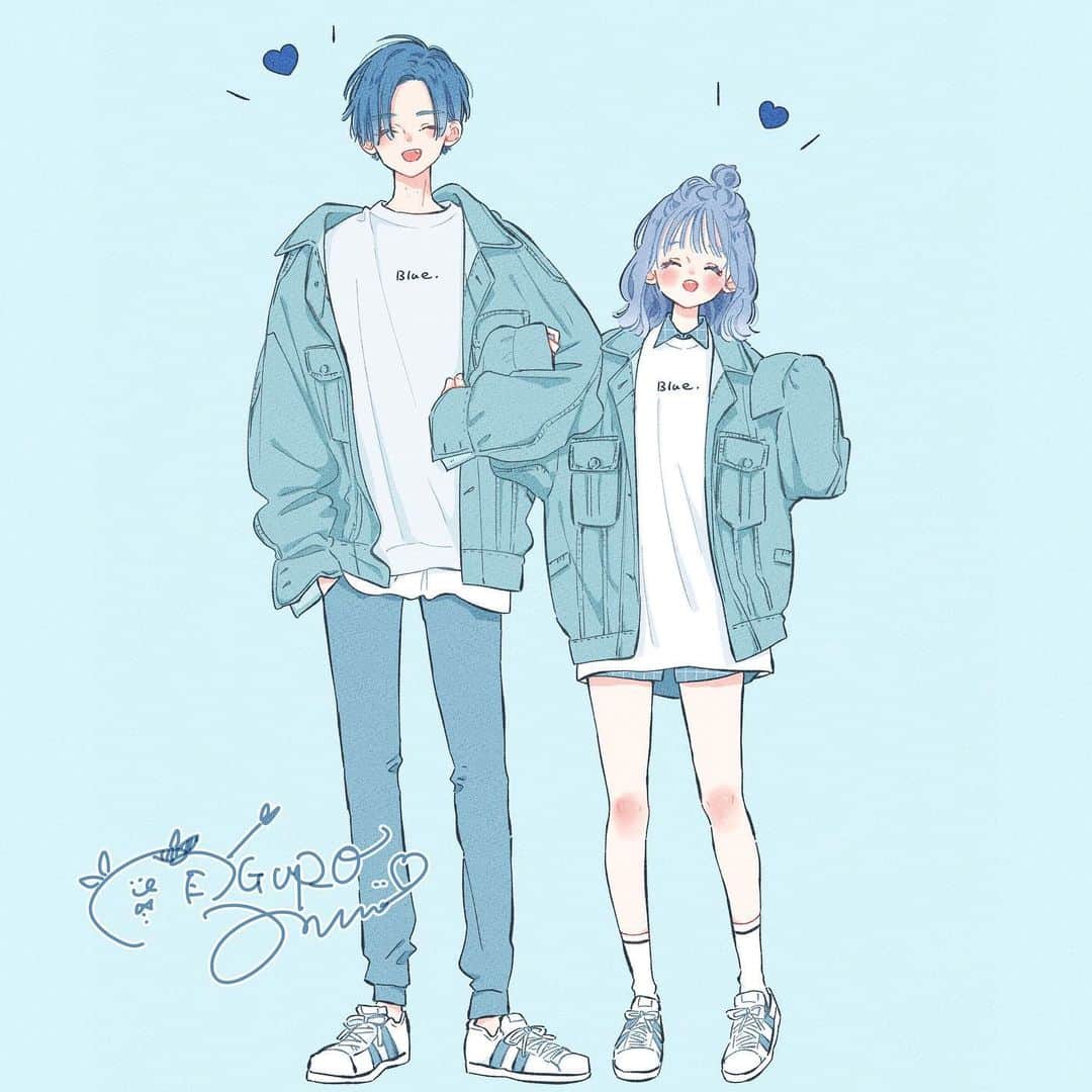のインスタグラム：「いつもコメントや♡ありがとうございます🙏✨﻿ ﻿ 別マ7月号にひなたのブルー23話目掲載して頂いてます。﻿ サックスブルー流行ってるみたいなので個人的に好きなGジャンと一緒に色味もそんな感じで描いてみましたが若干サックスブルーとずれちゃったかもしれない！﻿ でも最後にタイトルらしい色味でカラー描けてよかったです〜☺️﻿ ﻿ そして、河原先生の30th記念トリビュートBOOKにも参加させていただきました〜！桐山くんとののかのペアルック描きたくて制服お揃コーデ的な感じの絵を描きました！すてかれパーカー😎﻿ 下絵提出時点でほんとはメッセージもっと長々と書いていたんですが、なんか恥ずかしくなってめちゃくちゃはしょってああいう形になりましたという裏話…笑﻿ ﻿ 河原先生、改めて30周年おめでとうございます🙌✨ ﻿ ひなたのブルーは来月最終回ですが、楽しくキュンな連載たくさんなので今月も来月も再来月もいつまでも別マを読もう！笑﻿ よろしくお願い致します✨﻿ ﻿ #ひなたのブルー﻿ #ひなブル﻿ #カップルコーデ  #ペアルック」