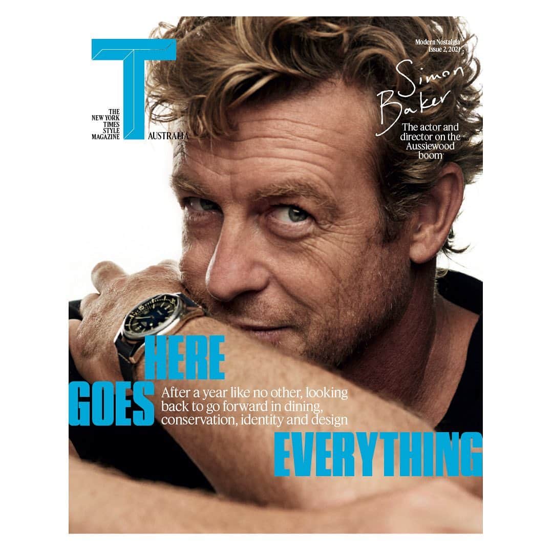 サイモン・ベイカーのインスタグラム：「Good chat with Bill Wyman for @tmagazineau about the state of things and the importance of local production.  Big thanks to  @longines  Photographer: Jake Terrey @jaketerrey  Stylist: Brad Homes @bradhomes  Editor / Publisher: Katarina Kroslakova  @lifeofkatarina  creative director:  @aleksbeare  Skin: @lizkelshmakeup  And @renyaxydis for looking after my hairs」