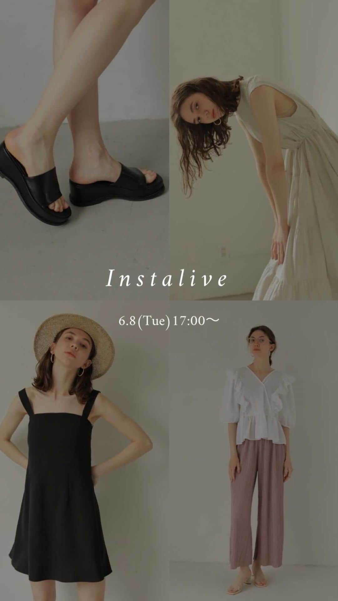 のインスタグラム：「. 【6/8(Tue)NEW ITEM】 Step flare nosleeve ワンピース　¥11,000 Bustier mini ワンピース　¥11,000 Crinkle pleats パンツ　¥9,900 Volume sole サンダル　¥14,300  @sachika_takemura 161cm #ACYM #instalive #インスタライブ」