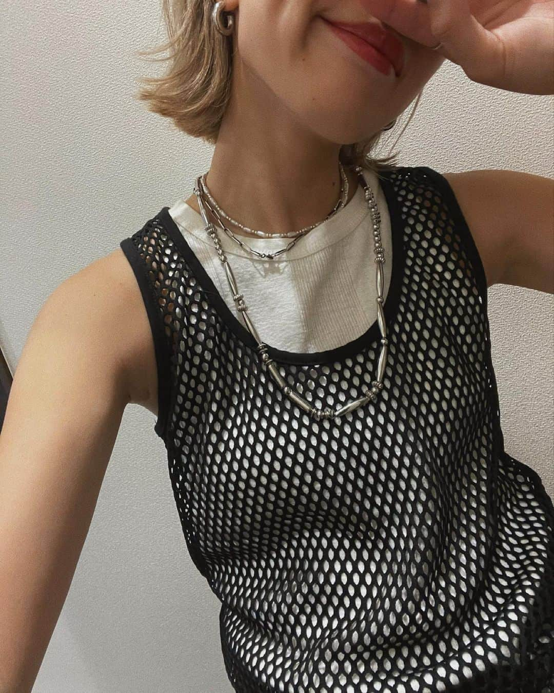 yuikoさんのインスタグラム写真 - (yuikoInstagram)「今日の私服、暑かったからタンクトップ解禁〜 新作のmesh tankとアメスリをレイヤードかわいいぃ @flugge_official  #flugge」6月9日 20時11分 - _yuiko__