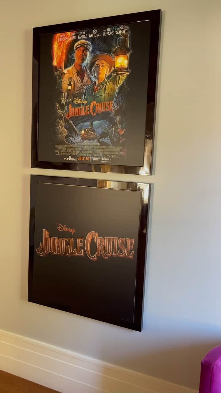 ドウェイン・ジョンソンのインスタグラム：「Surprising people is one of my favorite things, BUT every once in a while people will surprise the hell outta ME 🤣☺️🙏🏾  How f’n cool is this?!!  Black glossed framed vintage JUNGLE CRUISE posters💥🔥👏🏾  GET READY WORLD for the  ADVENTURE OF A LIFETIME!   #JUNGLECRUISE #Disney IN THEATERS JULY 30TH WORLDWIDE 🌍🚢🥃🥃 Or buy on @disneyplus Premier Access 👍🏾  (and a special heart felt mahalo to our @hotelbelair ohana for always being so cool & kind to my family.  Your kindness is what matters most to me 🖤)」