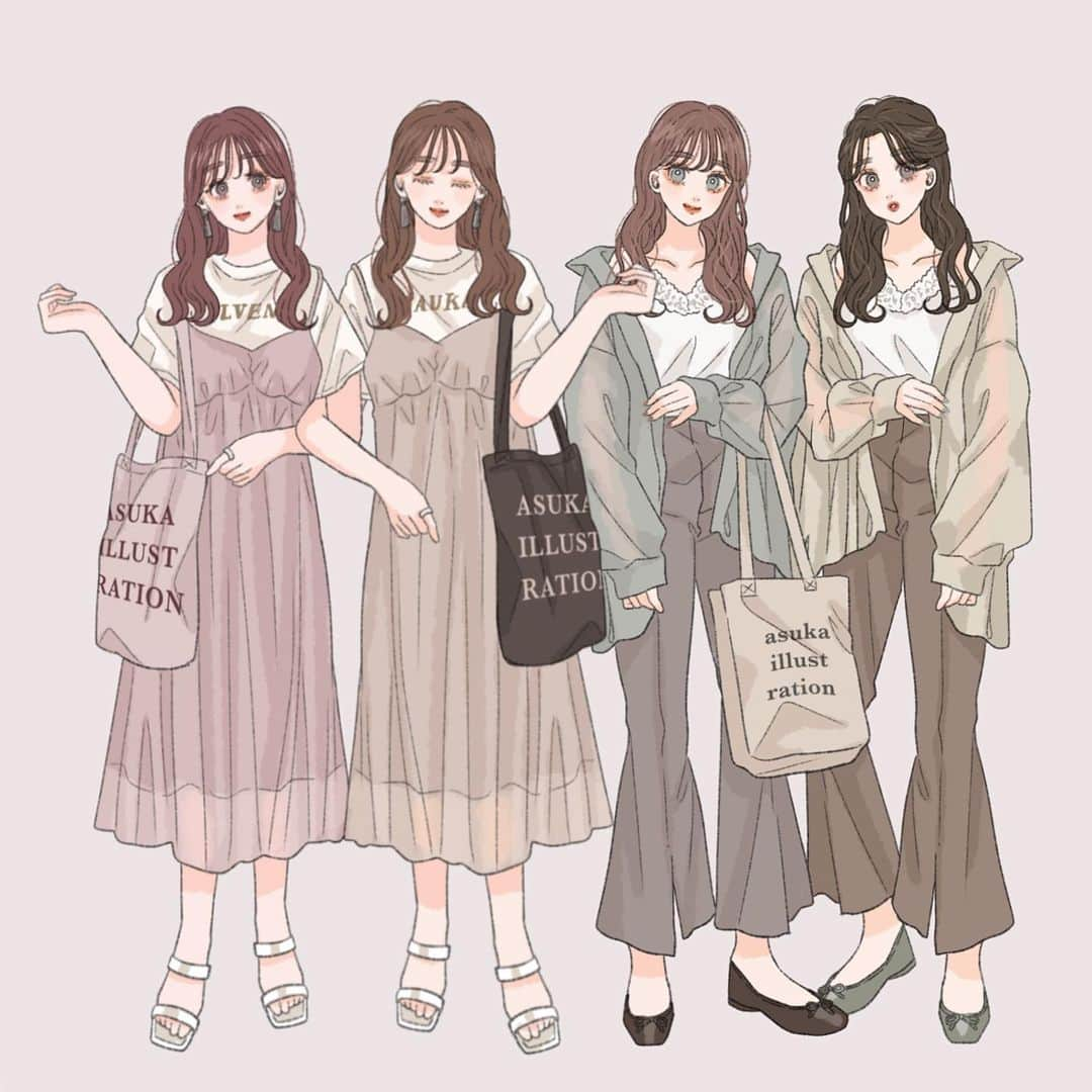 asukaさんのインスタグラム写真 - (asukaInstagram)「・ ・ 夏のシアーコーデまとめ👯‍♀️💓 ・ こちらのイラストは、purebright( @purebright_jp )様にて描かせていただきました☁️ 他の投稿もぜひチェックを❣️ ・ ・ #fff #f4f #l4like #l4l #instagood #instafashion #instalike #イラストグラム #illustration #イラスト #オリジナルイラスト #おえかき #art #コーデイラスト #ファッションイラスト  #シミラールック #シアーシャツコーデ #夏服 #プチプラ #フリルブラウス#リンクコーデ #夏コーデ  #プチプラコーデ  #双子コーデ #通学コーデ #シアーシャツ」6月10日 17時10分 - a20_suka002018