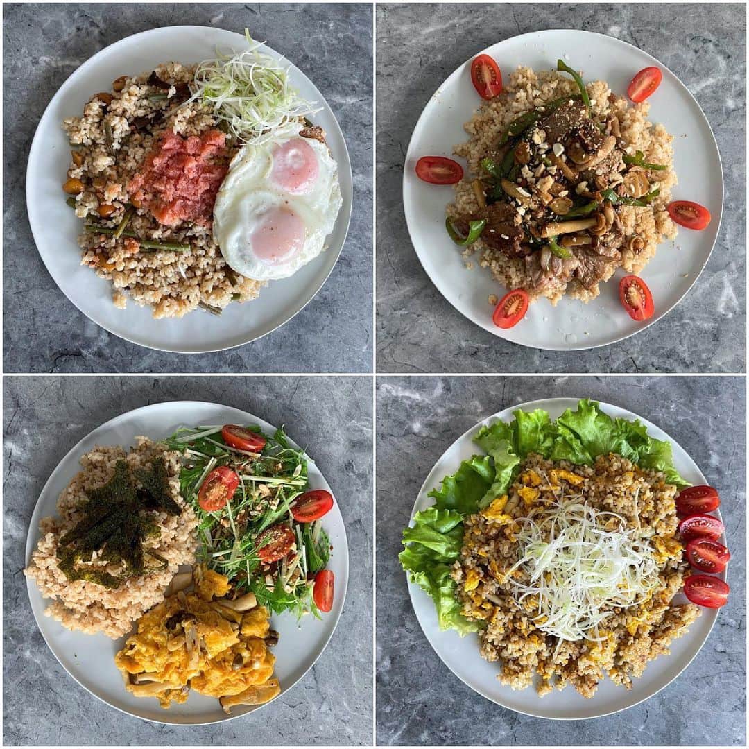 Aya（小山内あや）さんのインスタグラム写真 - (Aya（小山内あや）Instagram)「#AYAごはん 🍽✨ お米は最近全部「玄米」にしています😌 食物繊維、ビタミン、ミネラルが多く含まれているため腸内環境がバッチリ🙆🏼‍♀️❤️❤️ そのおかげかお肌の調子が最近ものすごく良いんです😳✨ チートDAYでも白米は全く食べなくなりました🙅🏼‍♀️✖️。 そして夏の暑い暑い毎日。 AYAサラダ🥗の季節もやってきました👏🏻👏🏻」6月10日 21時45分 - aya_fitness