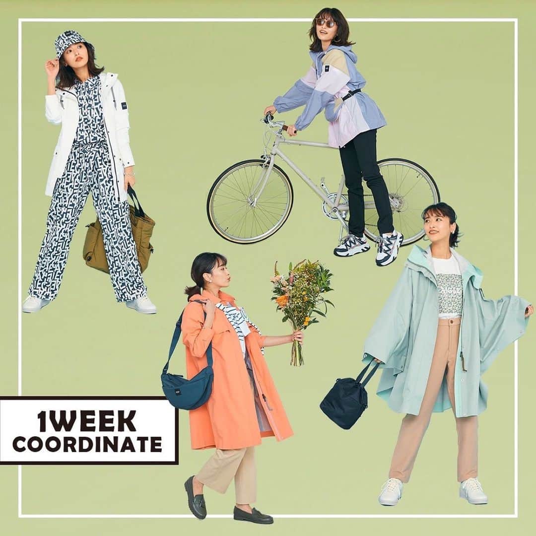 近藤千尋のインスタグラム：「@veryweb.jp ✖︎ @aigle  タイアップ撮影楽しかった〜♥️🚲  AJUGA.でもAIGLEさんの セレクトが始まっております🌼🌼  防水などの機能性ばっちりで おしゃれでトレンドが入った AIGLEが欠かせない梅雨が来ますね☂️  是非ご参考に〜♥️♥️♥️  まだ黒髪だった頃だ、懐かしい☺️ 今日も1日中雨だったなぁ☔️ でも、幸せなニュースが飛び込んできて ニヤニヤが止まりませんね☺️♥️ 一粒万倍日✌️笑 何か新しいことを始めたらいい日って ゆうけど、 いつも通り過ごしてしまった今日🥦笑」