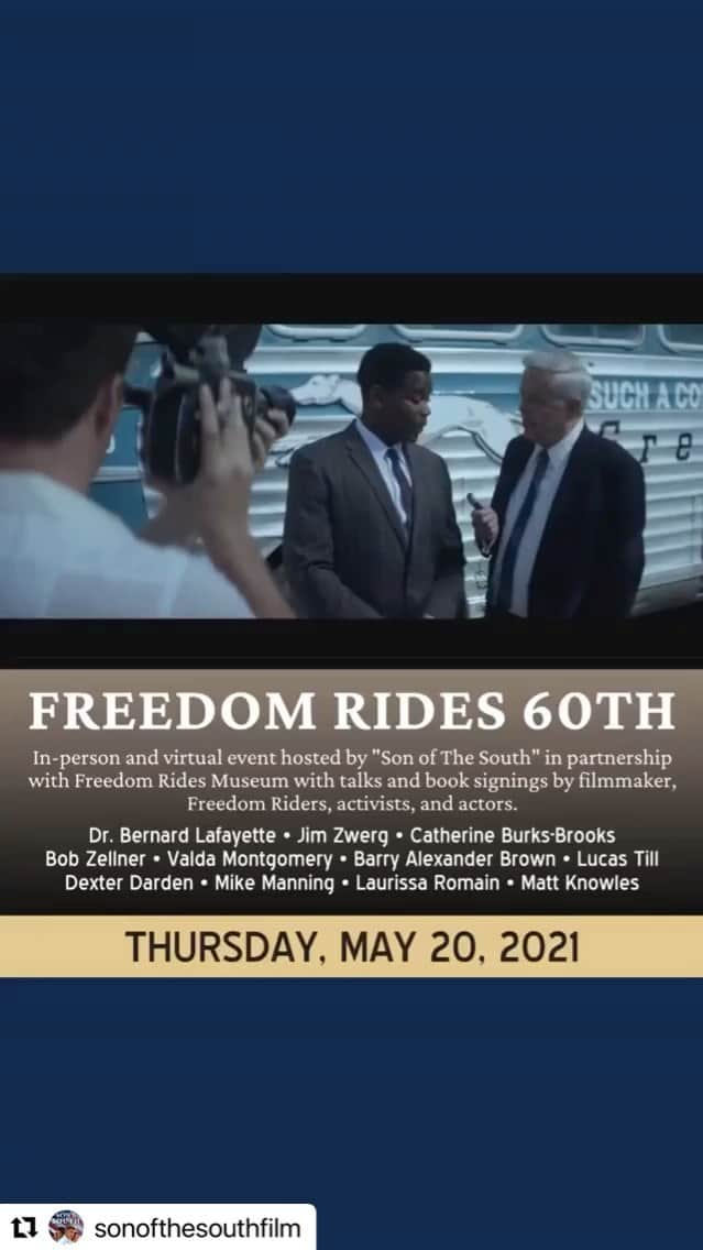 ルーカス・ティルのインスタグラム：「#Repost @sonofthesouthfilm with @make_repost ・・・ Mark your calendars! Just 1 week from today (Thursday, May 20), we will be hosting a special event to commemorate the 60th Anniversary of the Freedom Rides at the Freedom Rides Museum.  Speakers confirmed for this in-person event are Freedom Riders Dr. Bernard Lafayette, Jim Zwerg, and Catherine Burks-Brooks; activists Bob Zellner and Valda Montgomery; Montgomery-raised director Barry Alexander Brown; with remote readings by actors Lucas Till, Dexter Darden, Mike Manning, Laurissa Romain, and Matt Knowles.  Stay tuned, more details to follow...  @barryalexanderbrown  @zellnerbob  @lucastill  @dexterdarden  @mike_manning_  @inthelandoflala  @mattwilliamknowles」