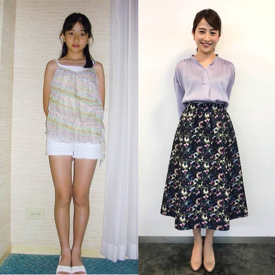 日比麻音子のインスタグラム：「←16年前のわたし。今朝のわたし。→  オオカミ少年Twitterで投稿された、 #同一人物とは思えない画像を貼れ  をわたしも探してみました！  「オオカミ少年」がはじまったころは まだ子どもだったわたくし… この頃はこんな日が来るとは想像すらしてなかった、 ただのテレビっ子でした。  太い眉毛と鼻のホクロは変わってない🙄 当時の写真は家族旅行で海に行った時のもの。 遊び疲れて顔がぼんやりしてますな笑  さぁさぁ、今日は、 オオカミ少年の金曜日！ @ookami_tbs  よる7時から〜🐺  #オオカミ少年 #金曜日 #16年前 #なつかしい #TBS #日比麻音子」