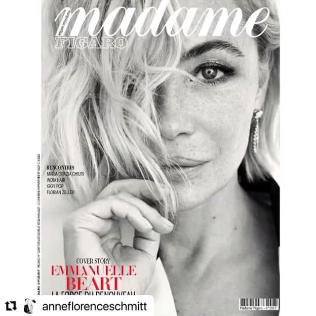 エマニュエル・ベアールのインスタグラム：「#Repost @anneflorenceschmitt with @make_repost ・・・ EMMANUELLE 🧡 @emmanuellebeart @madamefigarofr @thiemosander @davidmartin_benoitmonceau @juliegilletb 👔#ondinemillot @johnnollet 💇‍♀️ @anglomamakeup 💄 @chopard @marceagomes 💅🏾#létreinte @ludovicbergery」