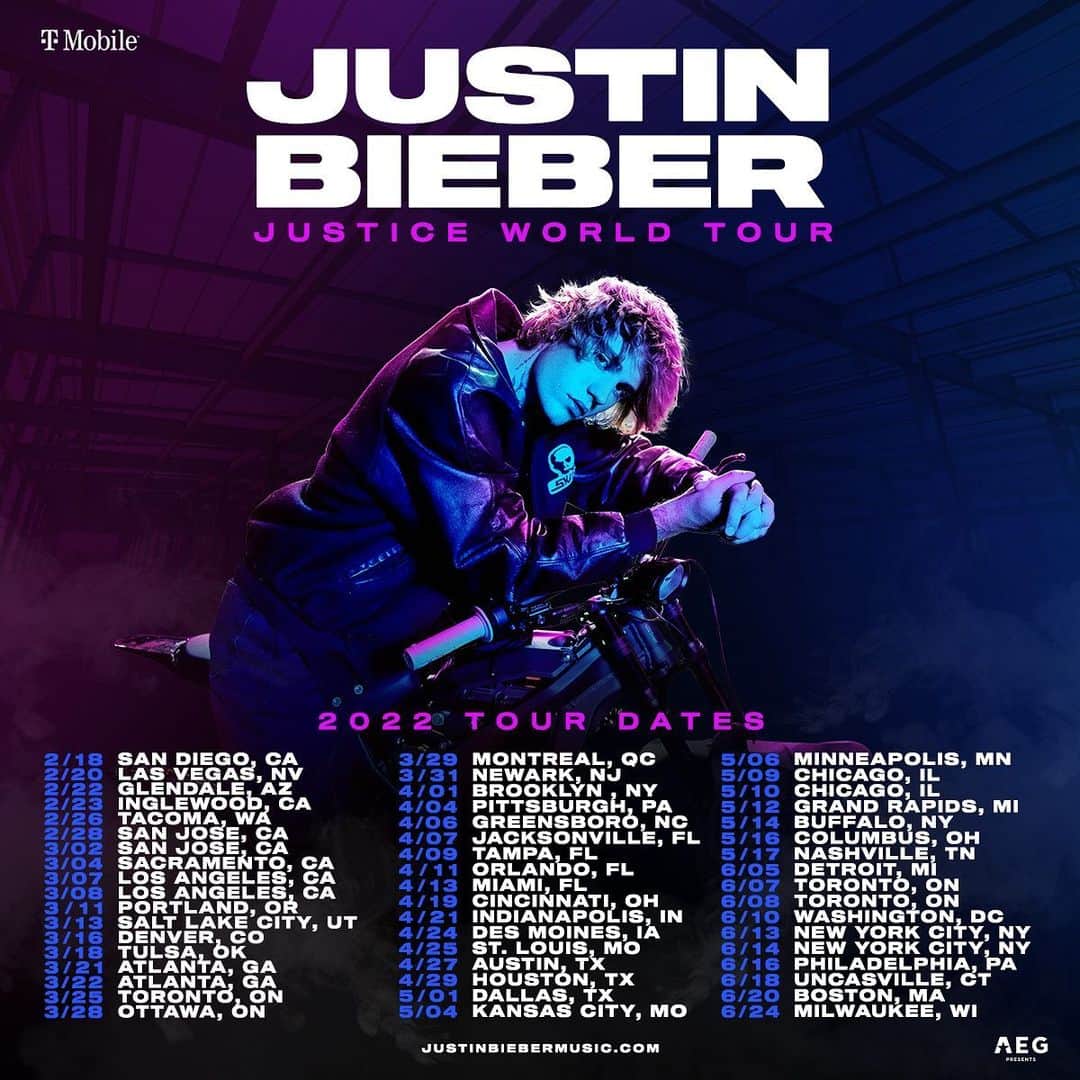 ジャスティン・ビーバーのインスタグラム：「Justice World Tour 2022 presented by @tmobile on sale now」