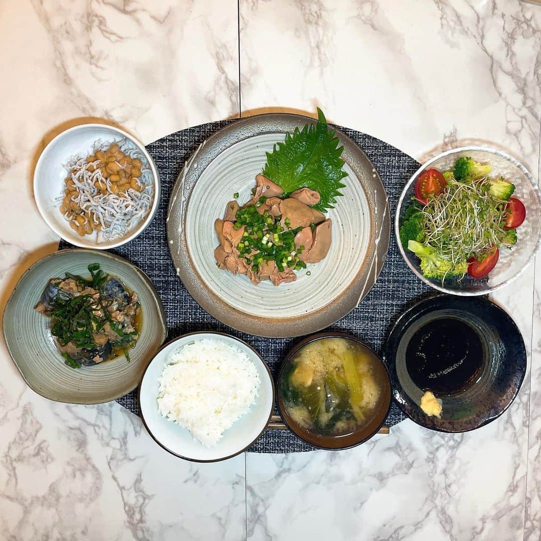 田中恵太のインスタグラム：「今日の夜ご飯！﻿ ﻿ ﻿ ﻿ ＊しっとり茹で鶏レバー﻿ ＊鯖缶の梅肉和え﻿ ＊しらす納豆﻿ ＊サラダ ＊味噌汁﻿  ﻿﻿ BONIQ(低温調理器)初めて使ったけど美味しく出来ました！ 沖縄暑いですね。暑いです。焦げてきてます。﻿ ﻿ ﻿ #田中恵太#fc琉球#田中食堂#fcryukyu#沖縄#沖縄市#那覇市#soccer#football#jリーグ#jleague#j2#okinawa#cooking#cookingram#簡単レシピ#アスリート飯#アスリートフード#クラシル#クックパッド#BONIQ#YouTube#youtuber#fatadapt#ご飯記録」