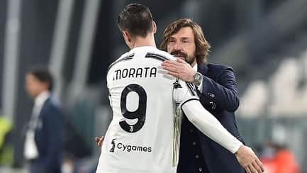 アルバロ・モラタのインスタグラム：「Semplicemente grazie per tutto @andreapirlo21. Se già ti ammiravo come giocatore e come persona, ora ti ammiro anche come allenatore. Non ho dubbi che gli ultimi due titoli siano solo l'inizio. Grazie di tutto.」