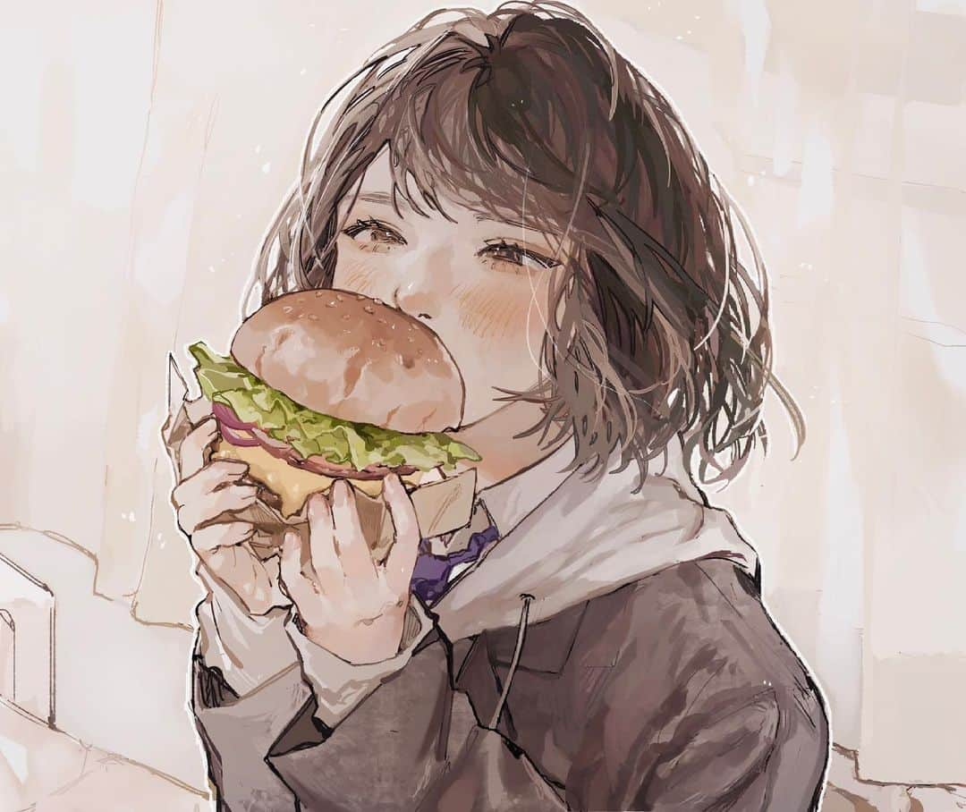 むめなのインスタグラム：「🍔 現在発売しているオンラインクラスでは、この絵の描き方を説明付きで1から学ぶことが出来ます！  また、私のオンラインクラスを購入した方で、私の絵を真似して提出してくださった方には限定でこちらのポストカードをプレゼントしています✨  是非私のプロフィールからyourschoolのオンラインクラスをチェックしてみて下さい！  In the online class that is currently available, you can learn to draw this image from scratch along with my instructions.   Also if you purchase my class online and submit your version of the image, I’m gonna give you this postcard as a gift✨  Please check my online class at your school from the bio!    #イラスト  #オリジナルイラスト  #illustration  #art」