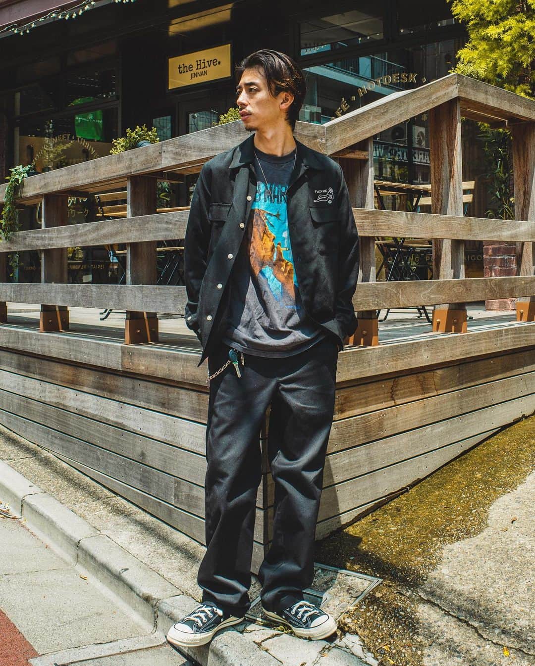 のインスタグラム：「Today's outfit  #シャツコーデ  #シャツ #wackomaria  #vintage  #古着tシャツ  #ボブマーリー  #ワークパンツ #dickies #メンズヘア #メンズファッション #メンズパーマ #メンズ髪型 #メンズヘアカタログ #メンズモデル #雨宮雄三#雨スタ」