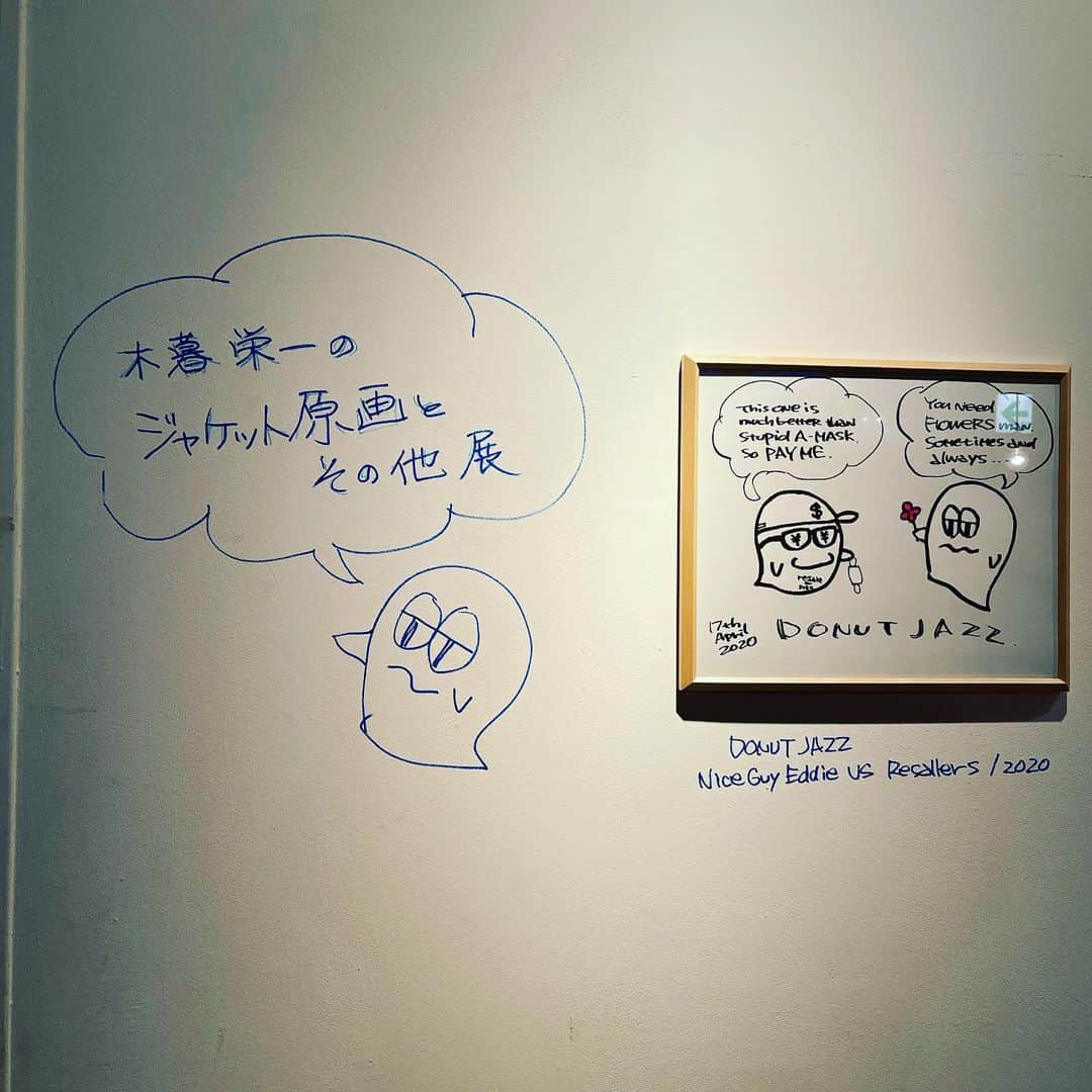 松田岳二のインスタグラム：「木暮栄一のジャケット原画とその他展  FEVERエントランス部のPOOTLEにて。 栄ちゃんの多才さの一片を見れました。」
