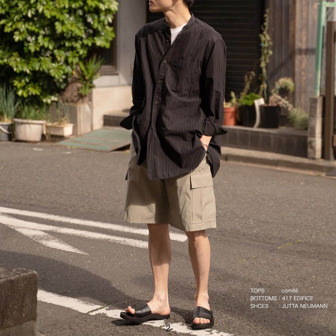 ponsuke_wearのインスタグラム：「417EDIFICE(@417.jp )のカーゴショーツを使ったコーデ！ ショートパンツとロングシャツの組み合わせはとてもおすすめ！ ・ ・ 今月から417EDIFICEの公式アンバサダーに就任しました！ いいアイテムがたくさんあるので紹介して行けたらと思います。 ・ ・ #417edifice #417 #ワイドパンツ #PR #417FOS」